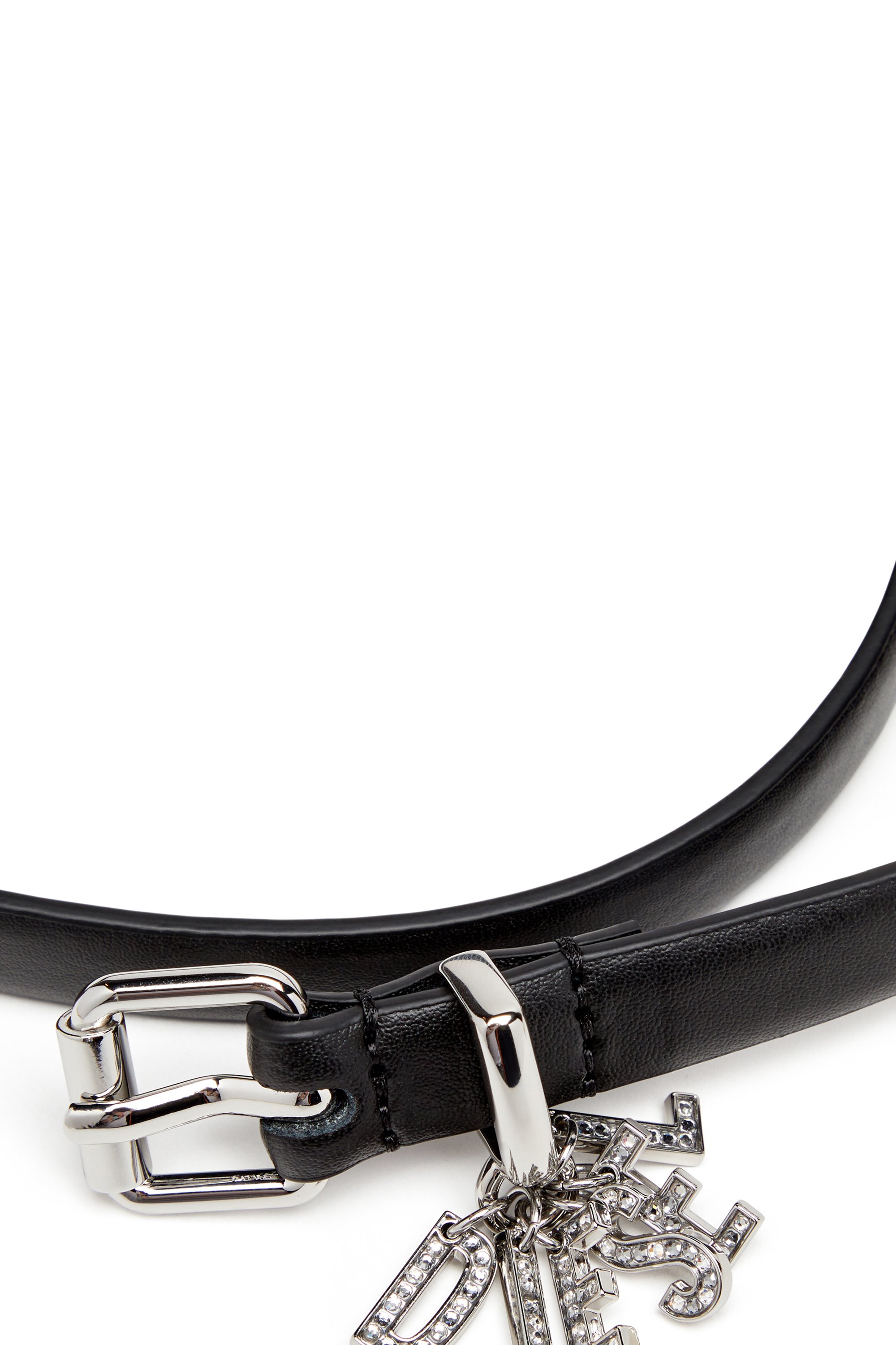 Diesel - B-CHARM-LOOP, Woman's Nappa leather belt with logo charms in Black - 3