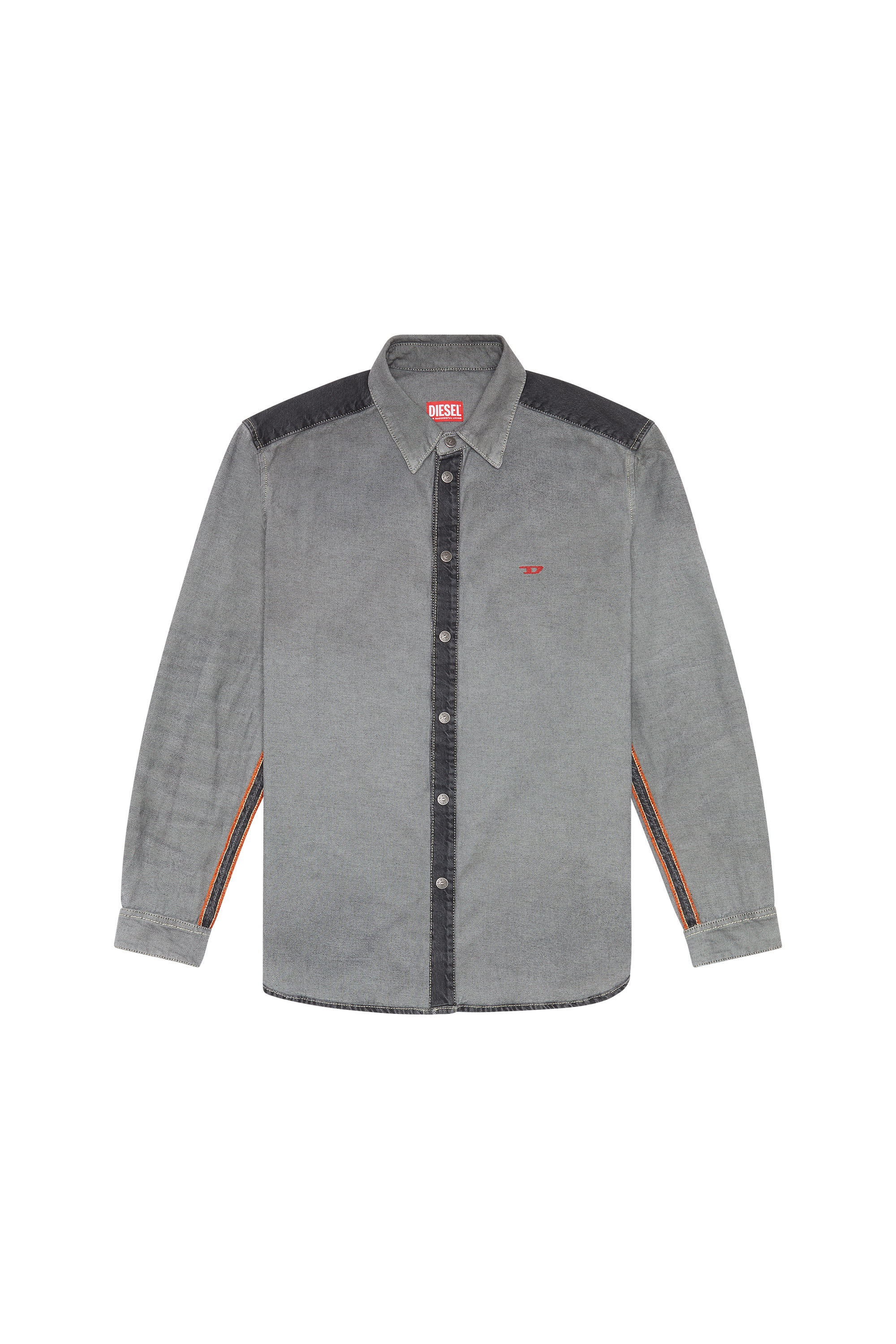 Diesel - D-SIMPLY-SP1-S, Man's Shirt in two-tone denim in Grey - 2