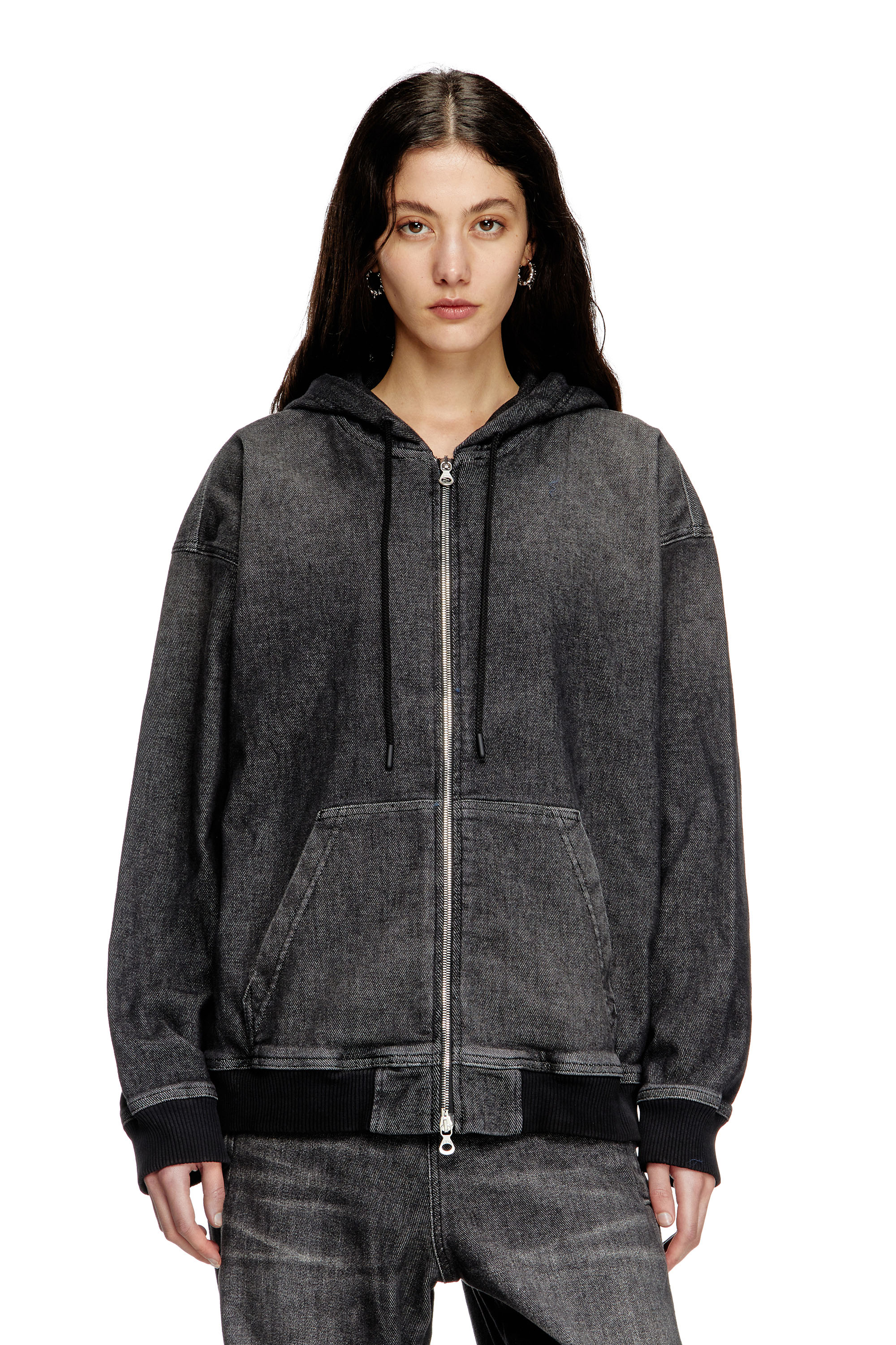 Diesel - D-GIRI-S TRACK, Unisex's Zipped hoodie in dirt-effect Track Denim in Black - 5