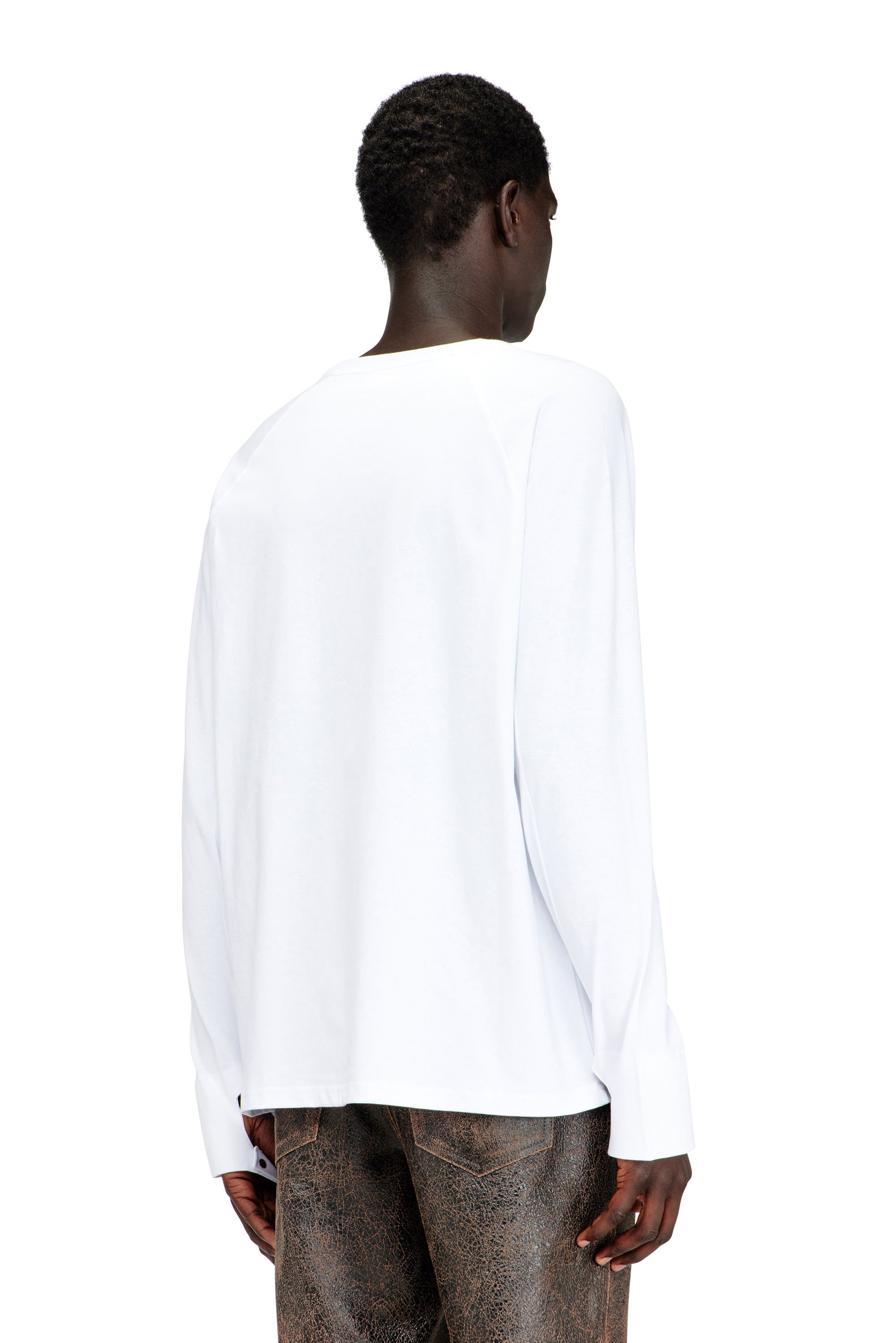 Diesel - T-KRISTIAN, Man's T-shirt with biker detail cuff in White - 4