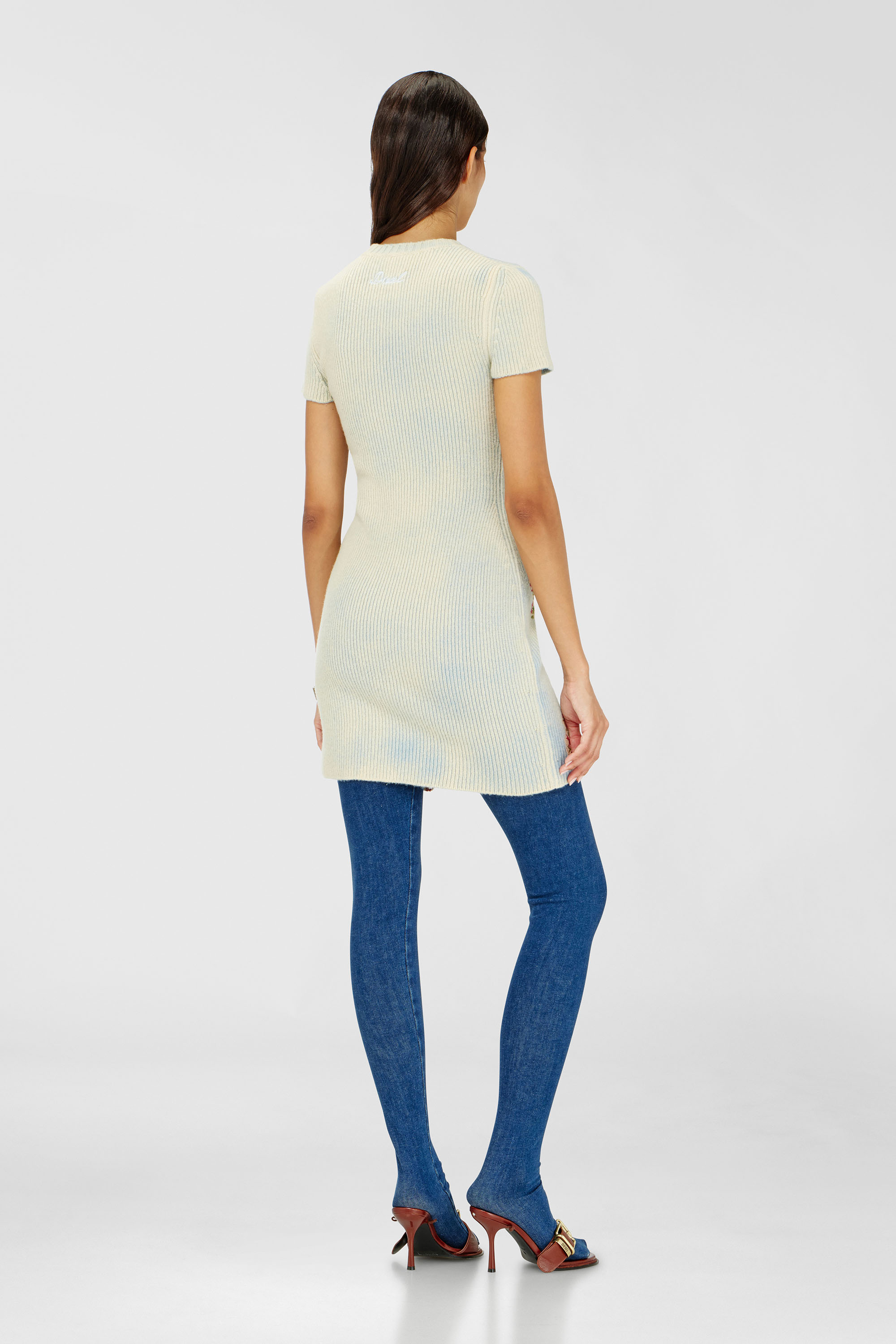 Diesel - M-RINNIE, Woman's Short dress in floral wool-blend knit in Pink/Blue - 4