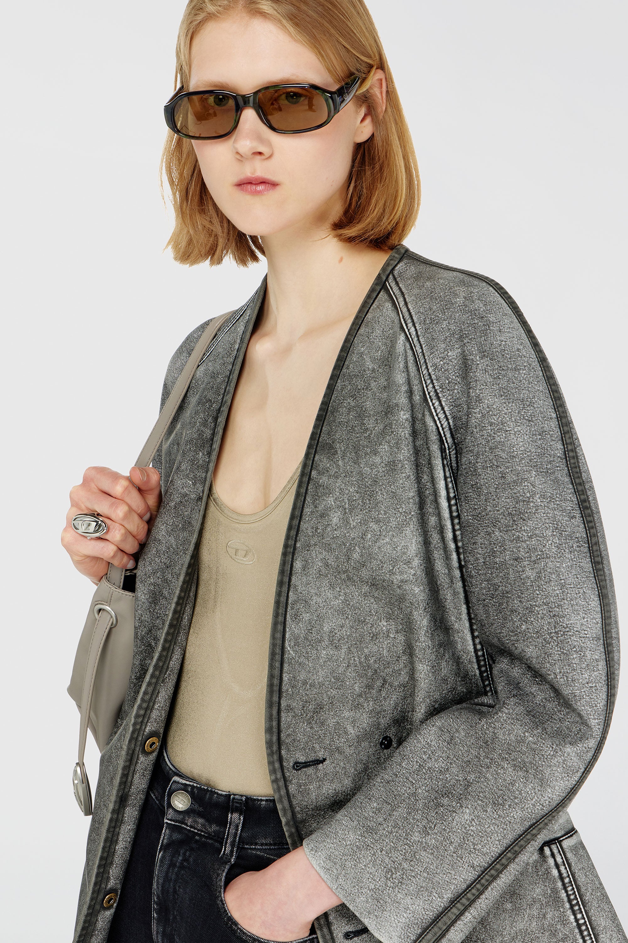 Diesel - G-ALAX, Woman's Cardigan jacket with cocoon sleeves in Grey - 5