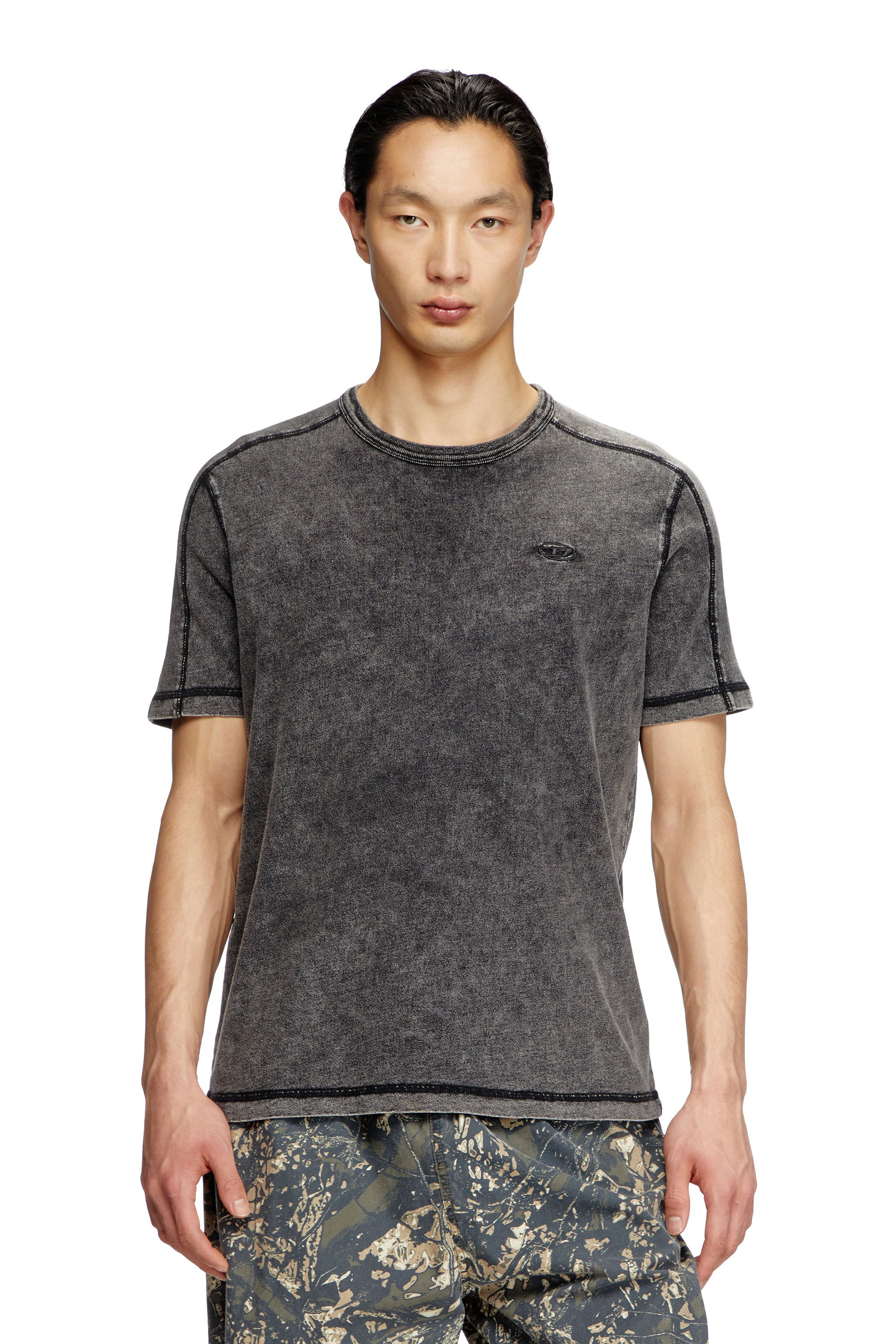 Diesel - T-ADJIND, Man's Denim-look jersey T-shirt in Black - 1