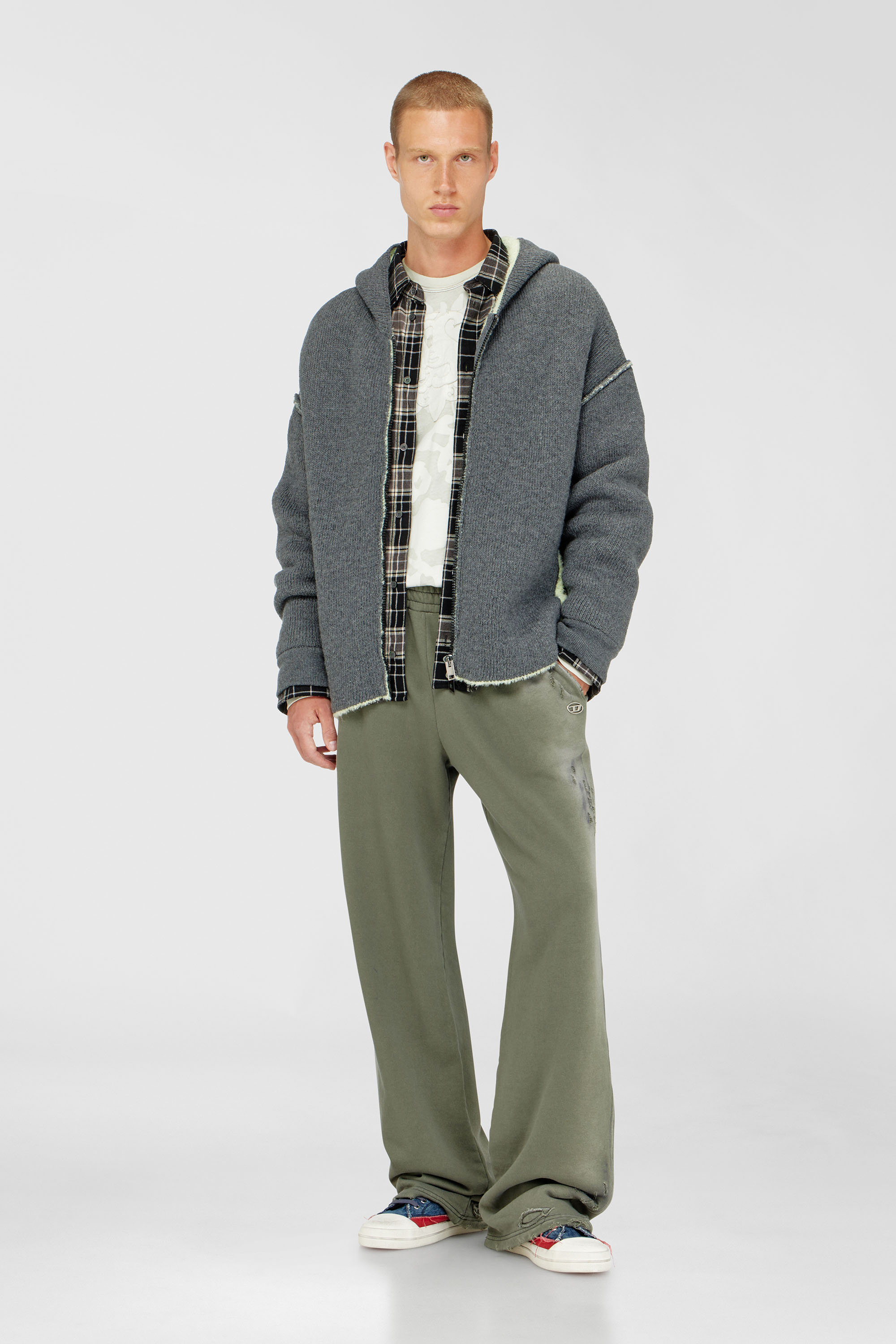 Zip-up hoodie in dual-texture knit