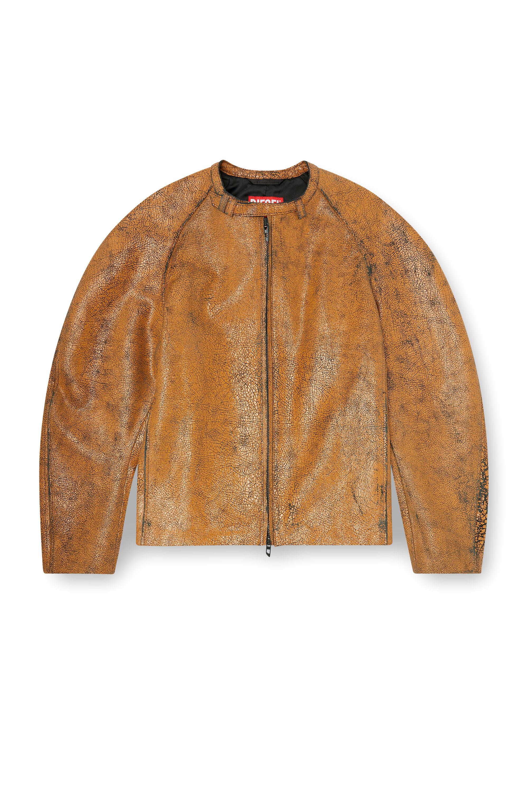 Diesel - L-NURI, Man's Cocoon-sleeve biker jacket in cracked leather in Brown - 3