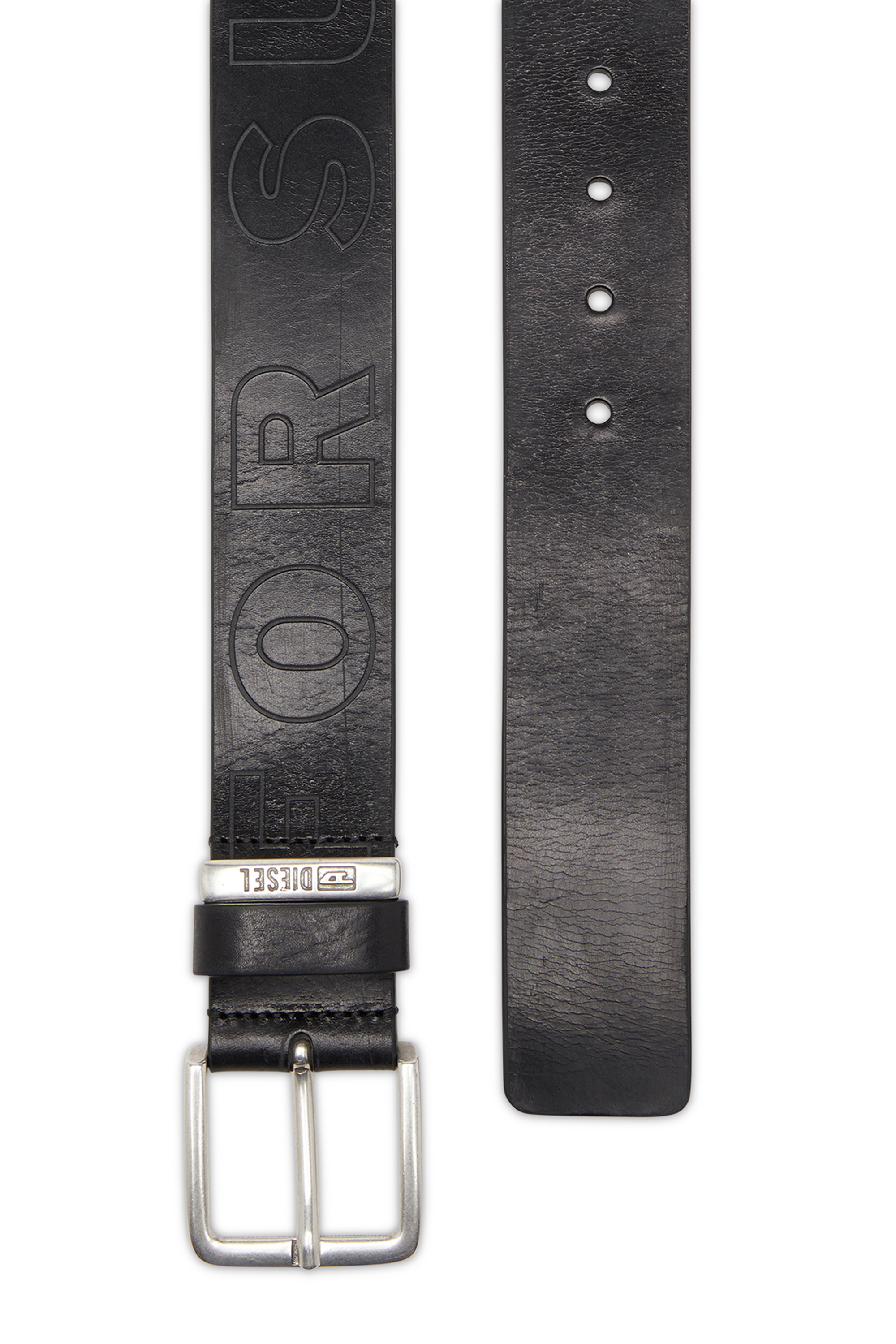 Diesel - B-FSL-OUTLINE, Man's 4 cm leather belt with embossed lettering in Black - 2