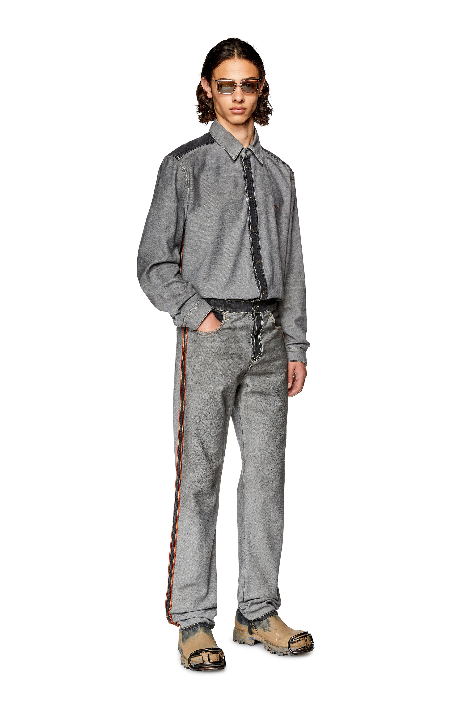 Diesel - D-SIMPLY-SP1-S, Man's Shirt in two-tone denim in Grey - 1