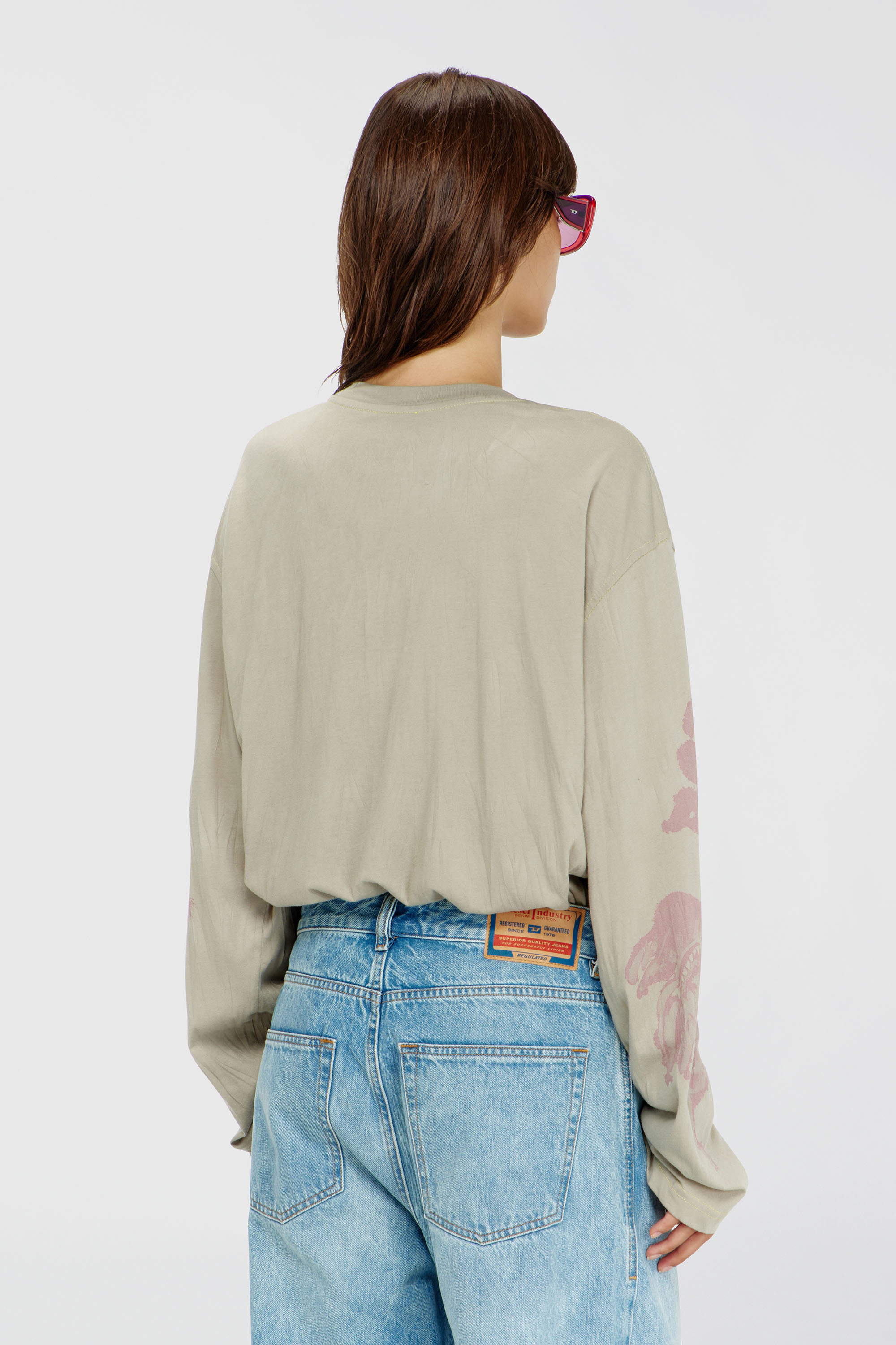 Diesel - T-HILARY-LS-AA1, Woman's Cotton long-sleeve T-shirt with graphic print in Pink/Beige - 4