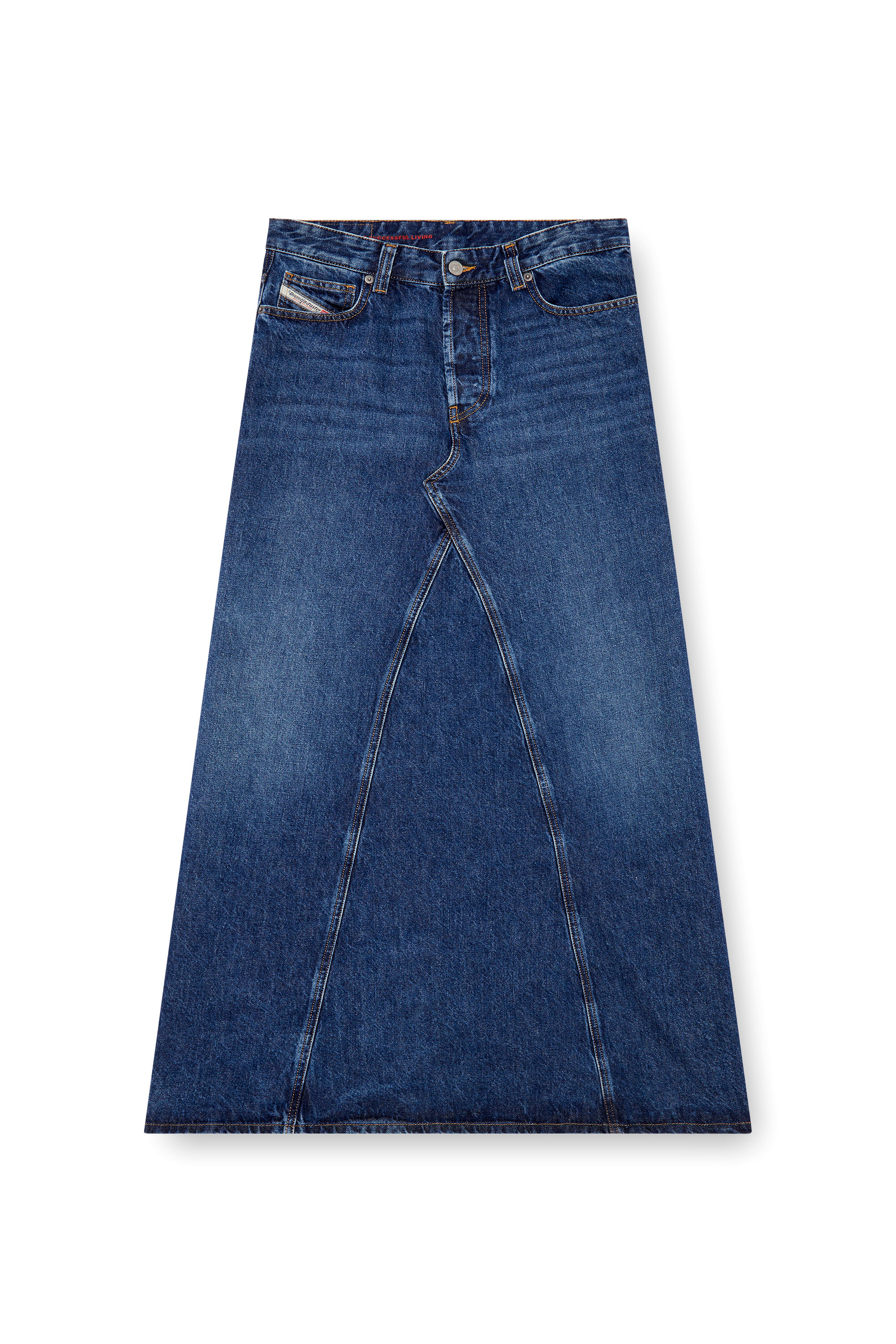 Diesel - DE-PAGO, Woman's Long skirt in denim in Dark Blue - 1