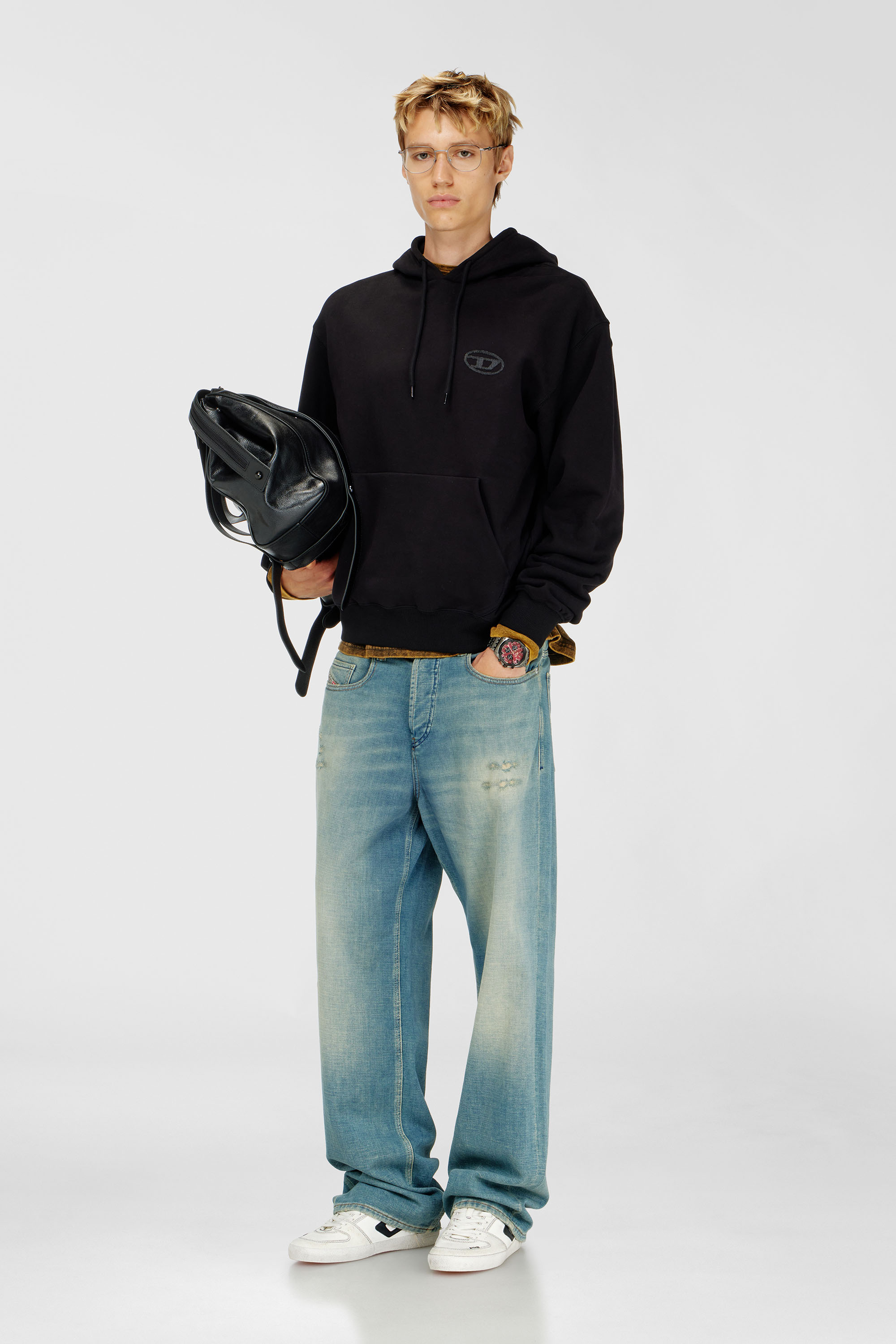 Cotton hoodie with tonal Oval D logo embroidery