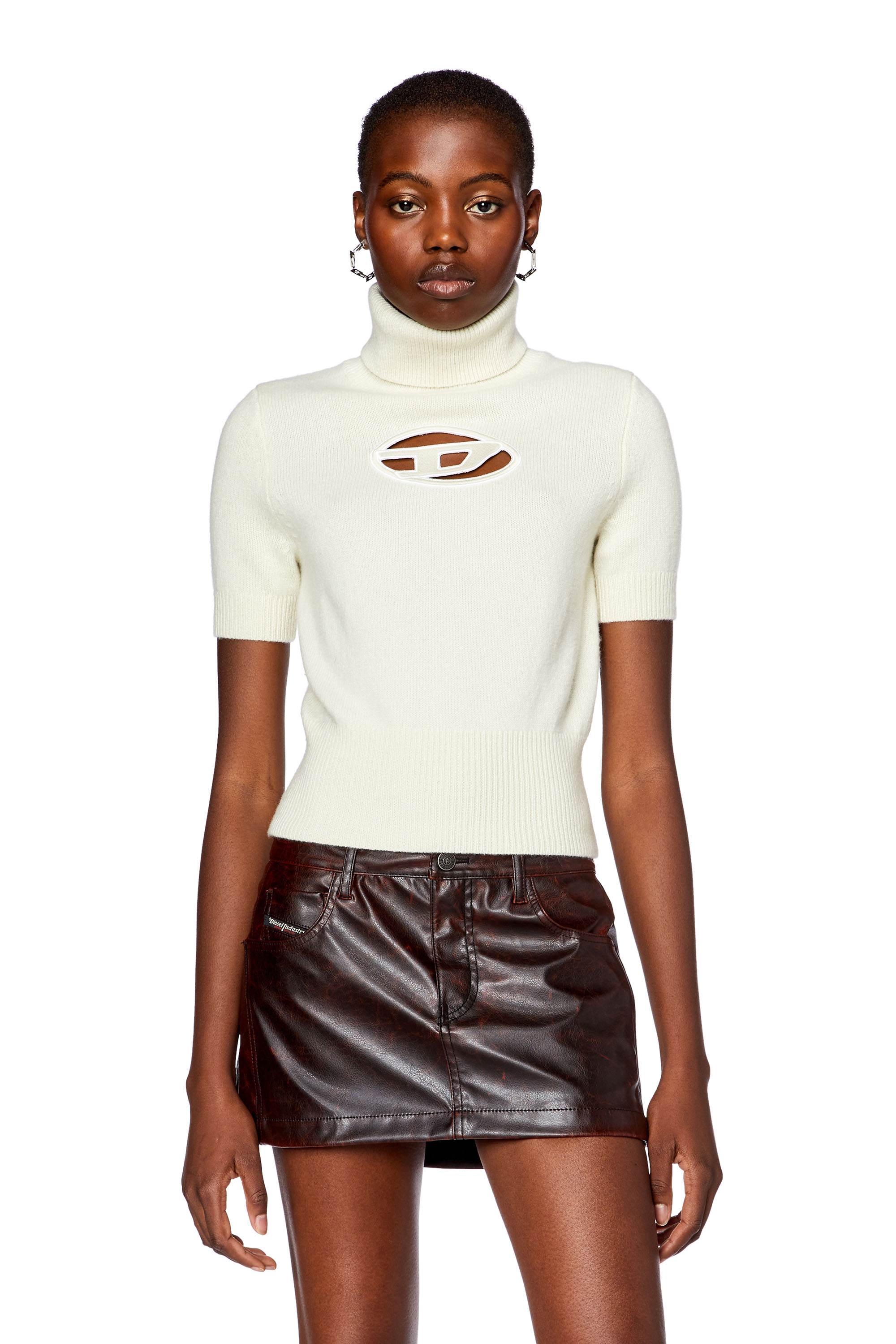 Diesel - M-ARGARET, Woman Short-sleeve jumper with cut-out logo in White - Image 1