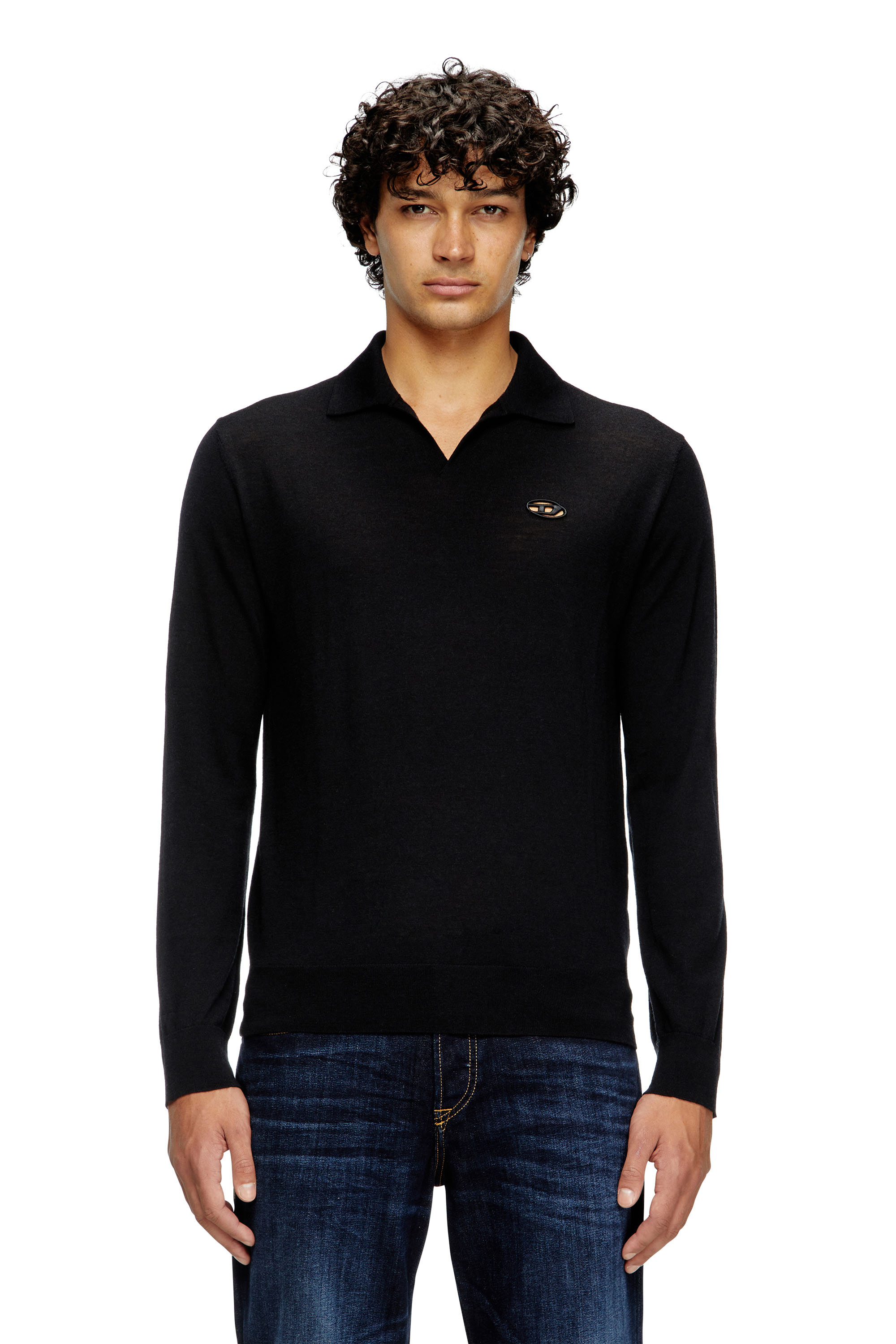 Diesel - K-GLARE, Man's Wool jumper with polo collar in Black - 3