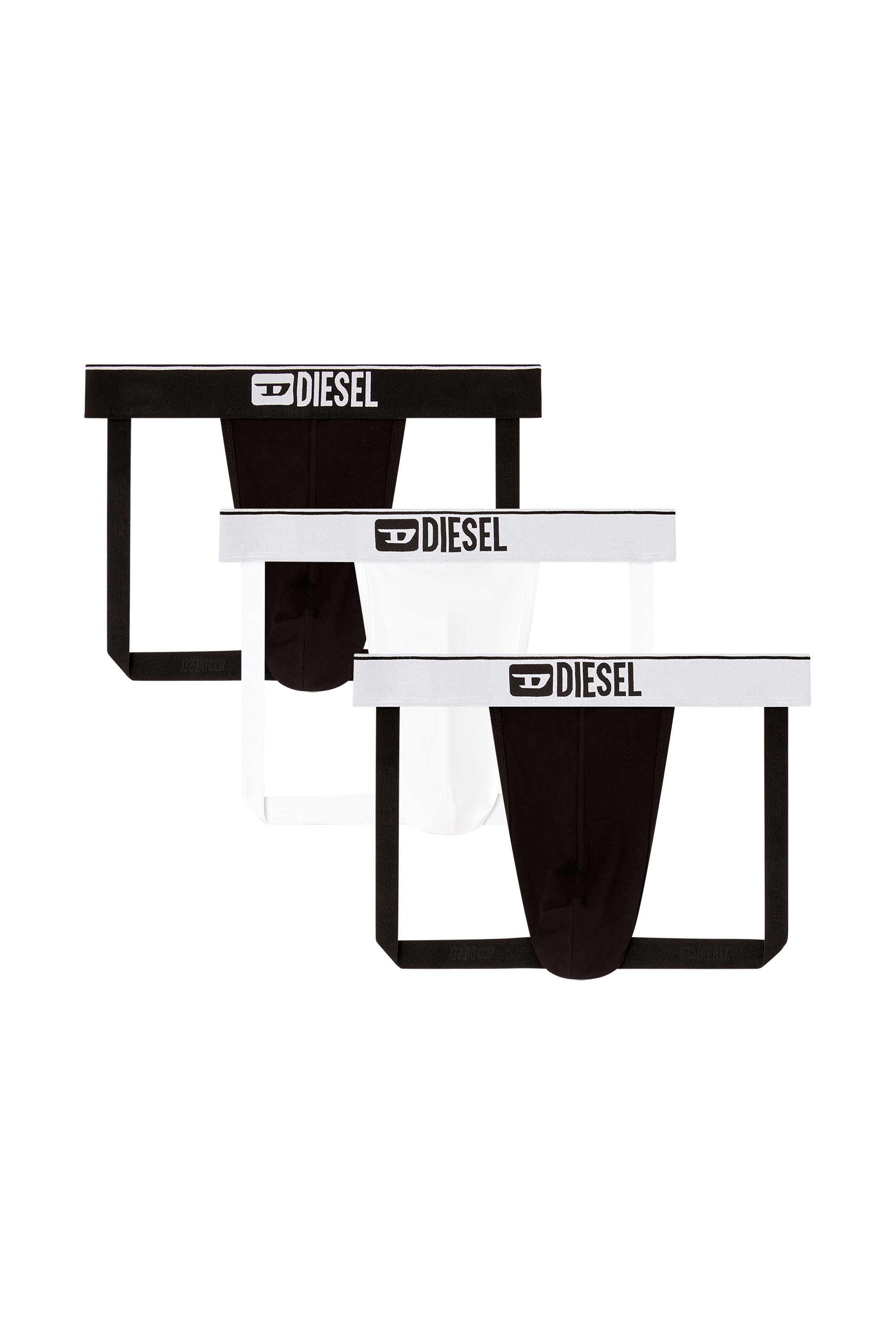 Diesel - UMBR-JOCKYTHREEPACK, Man's Three-pack jockstraps with front logo in Black/White - 1