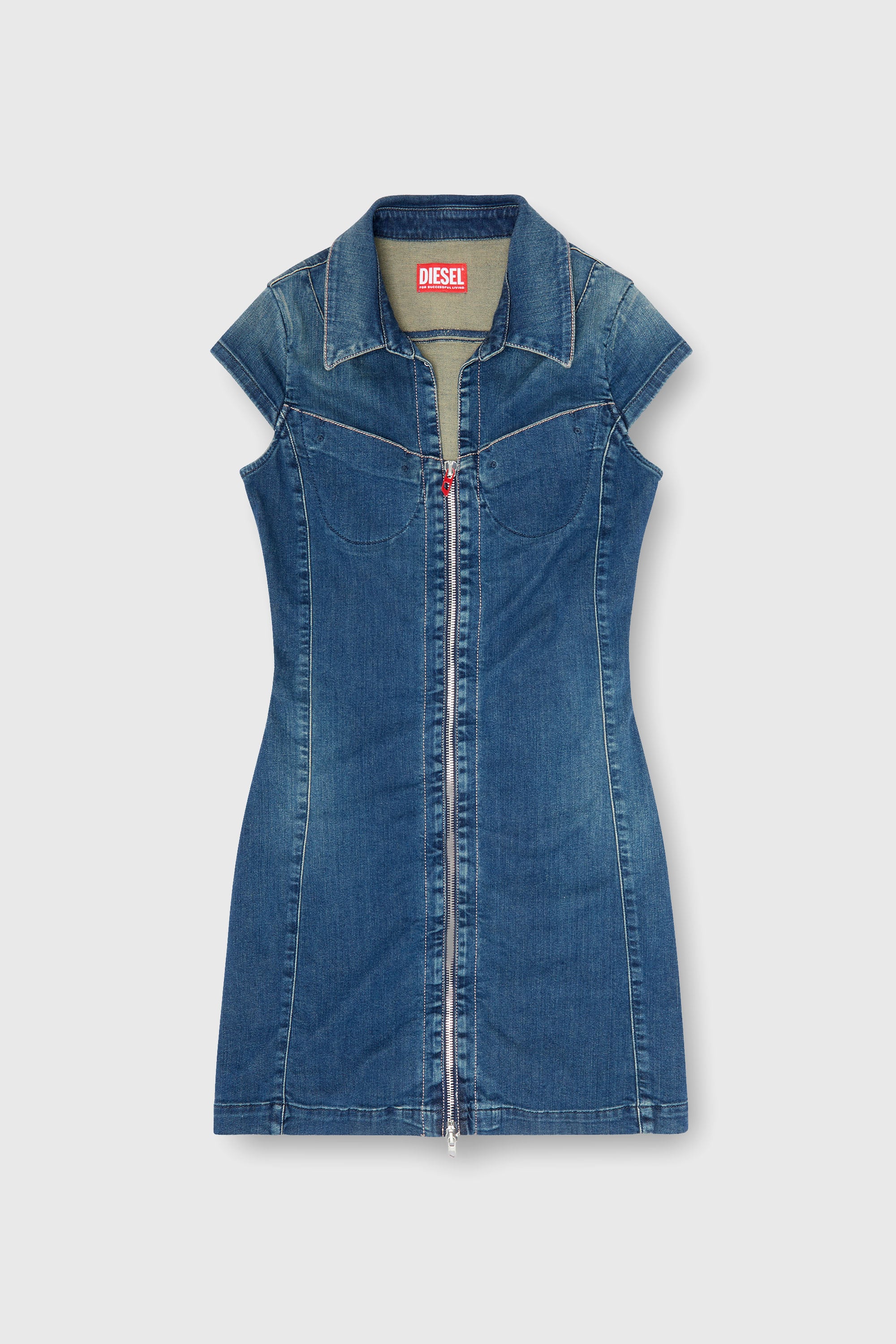 Diesel - DE-LORVYN-S, Woman's Denim shirt dress with full zip in Medium blue - 1