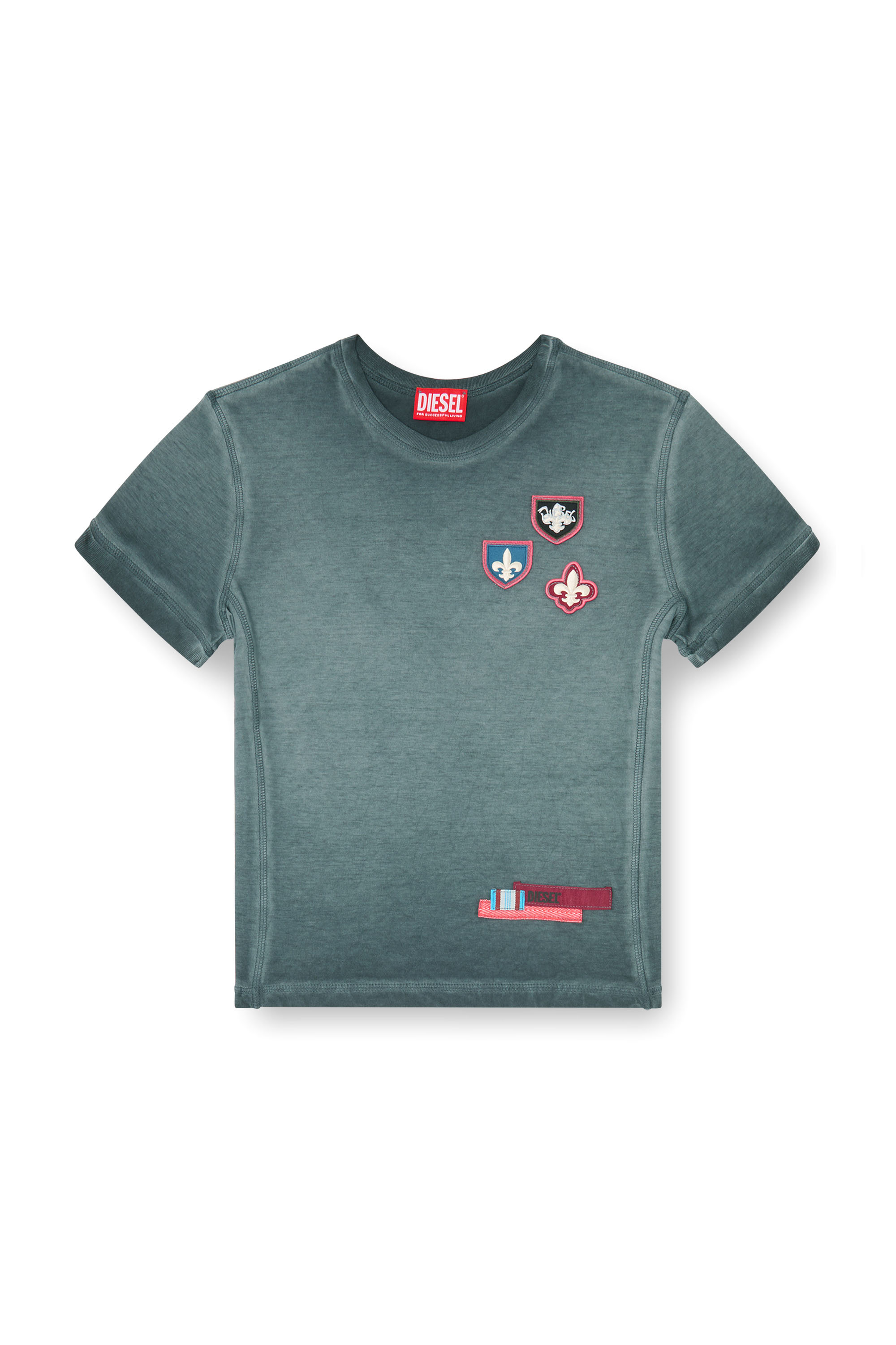 Diesel - T-UNCUTY-WAF, Woman's T-shirt with patches and microwaffle sides in Blue - 2
