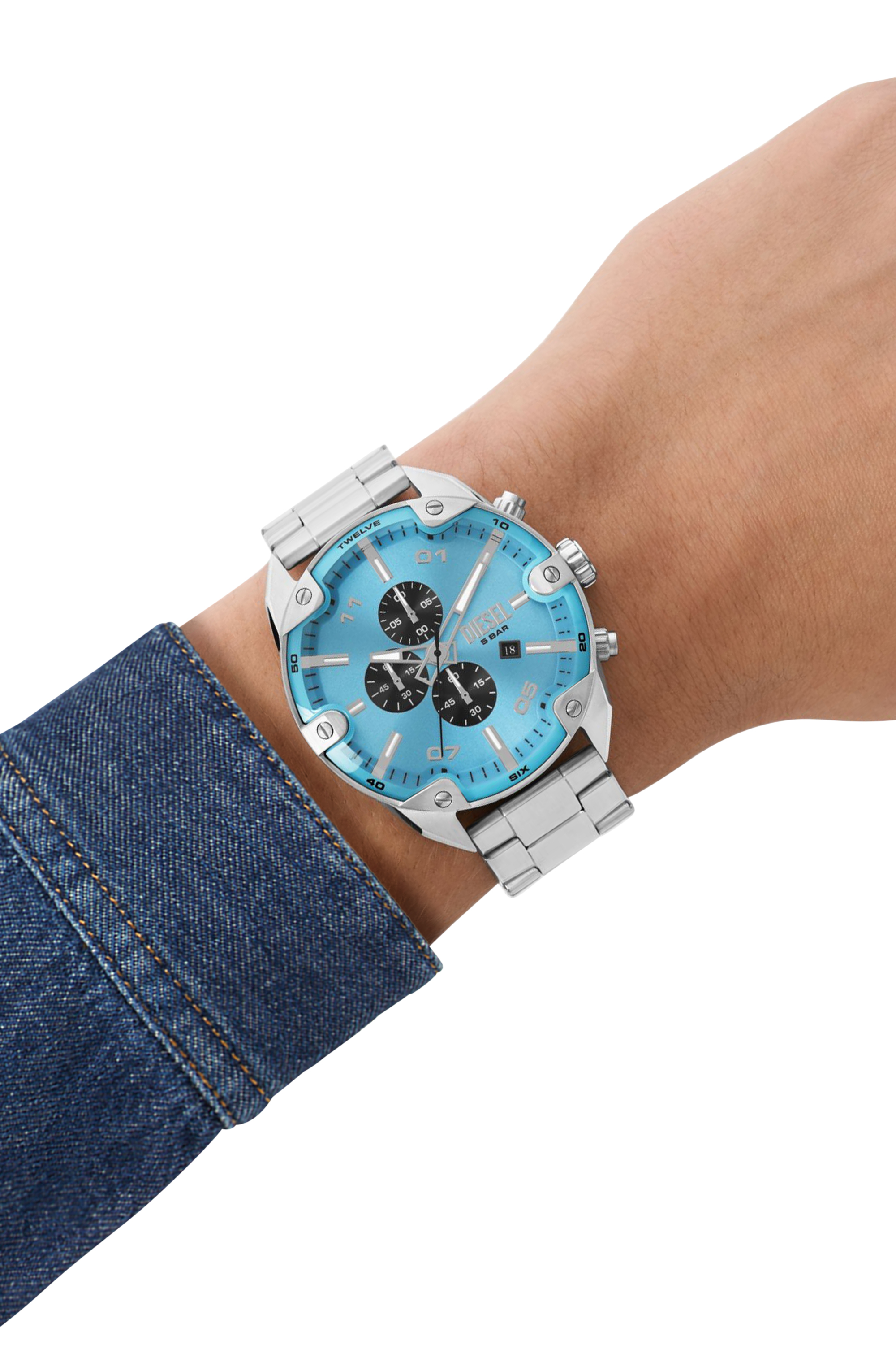 Diesel - DZ4655, Man's Spiked chronograph stainless steel watch in Silver - 4