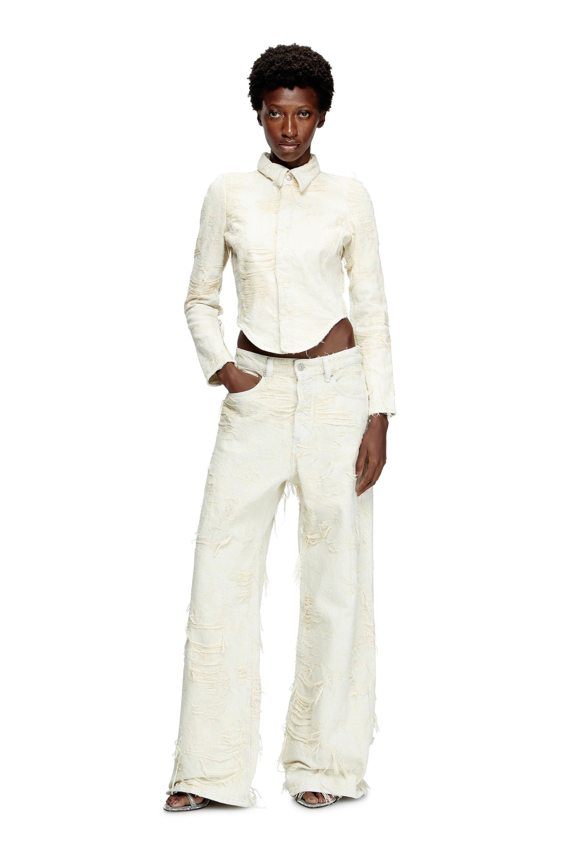 Diesel - DE-MADELINE-FSG, Woman's Shirt in jacquard denim with floating threads in White - 2