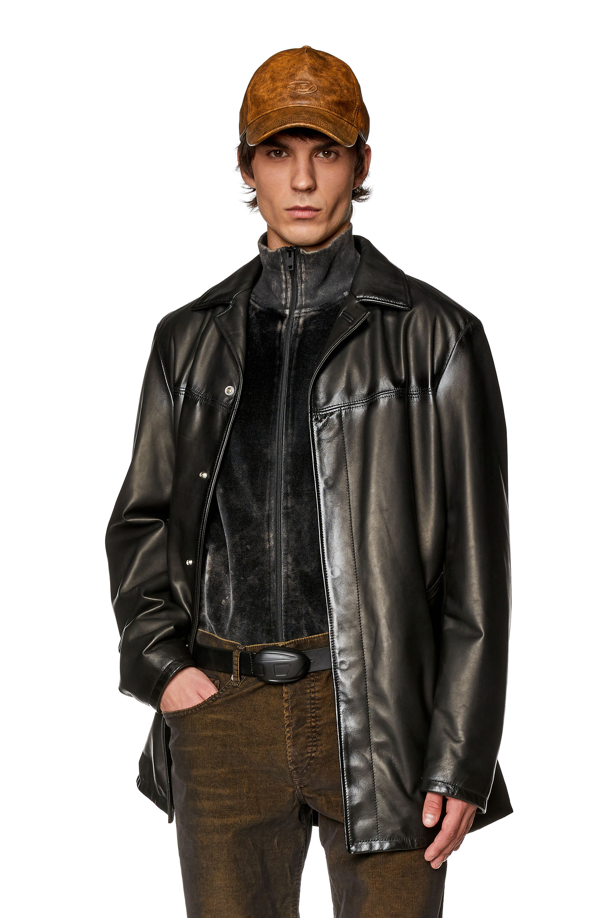 Diesel - L-NICO, Man's Leather jacket with sprayed seams in Black - 3