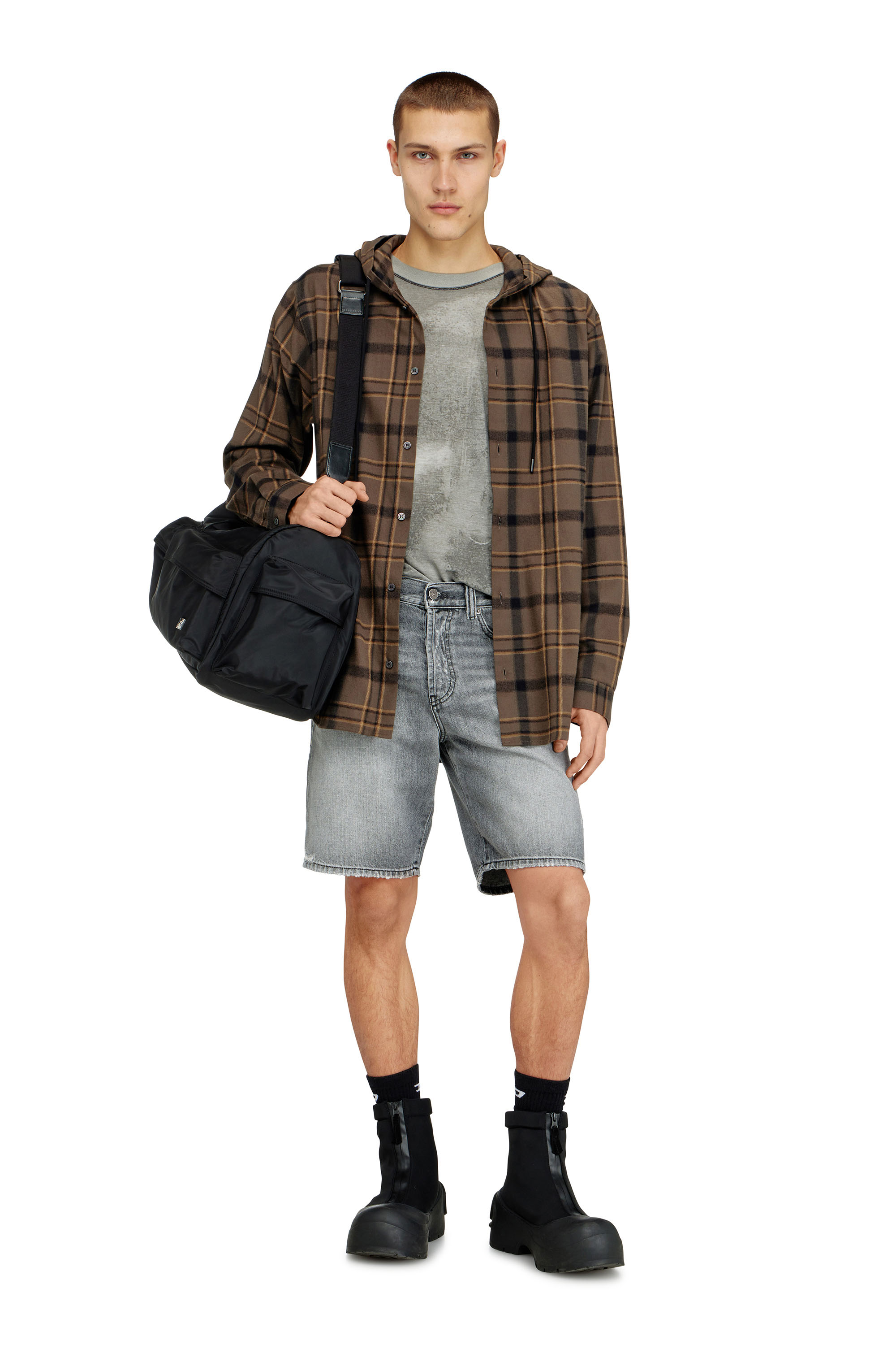 Diesel - REGULAR-SHORT, Man's Denim shorts with frayed hems in Grey - 2