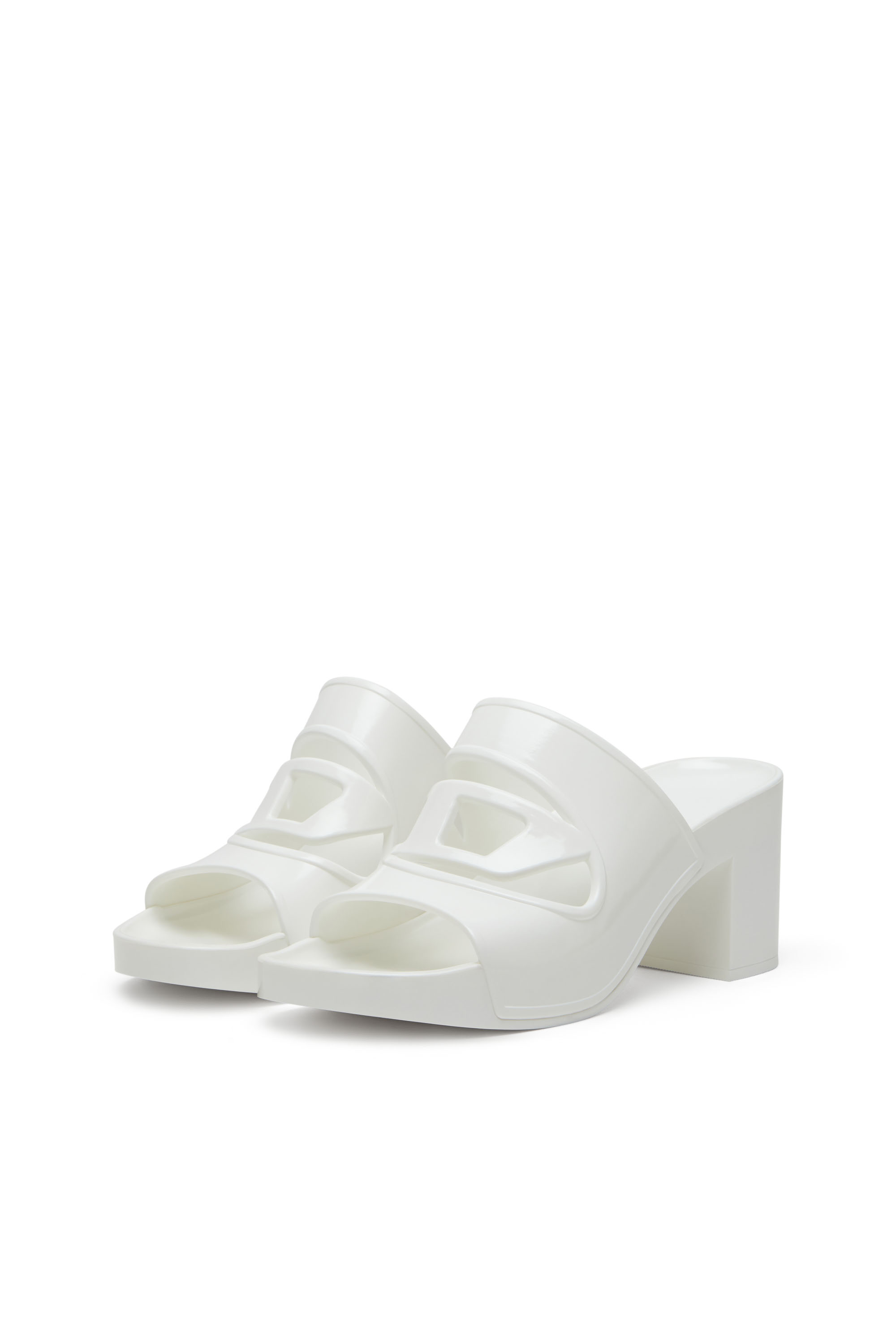 Diesel - SA-BONNIE, Woman's Heeled rubber slides with cut-out logo in White - 8