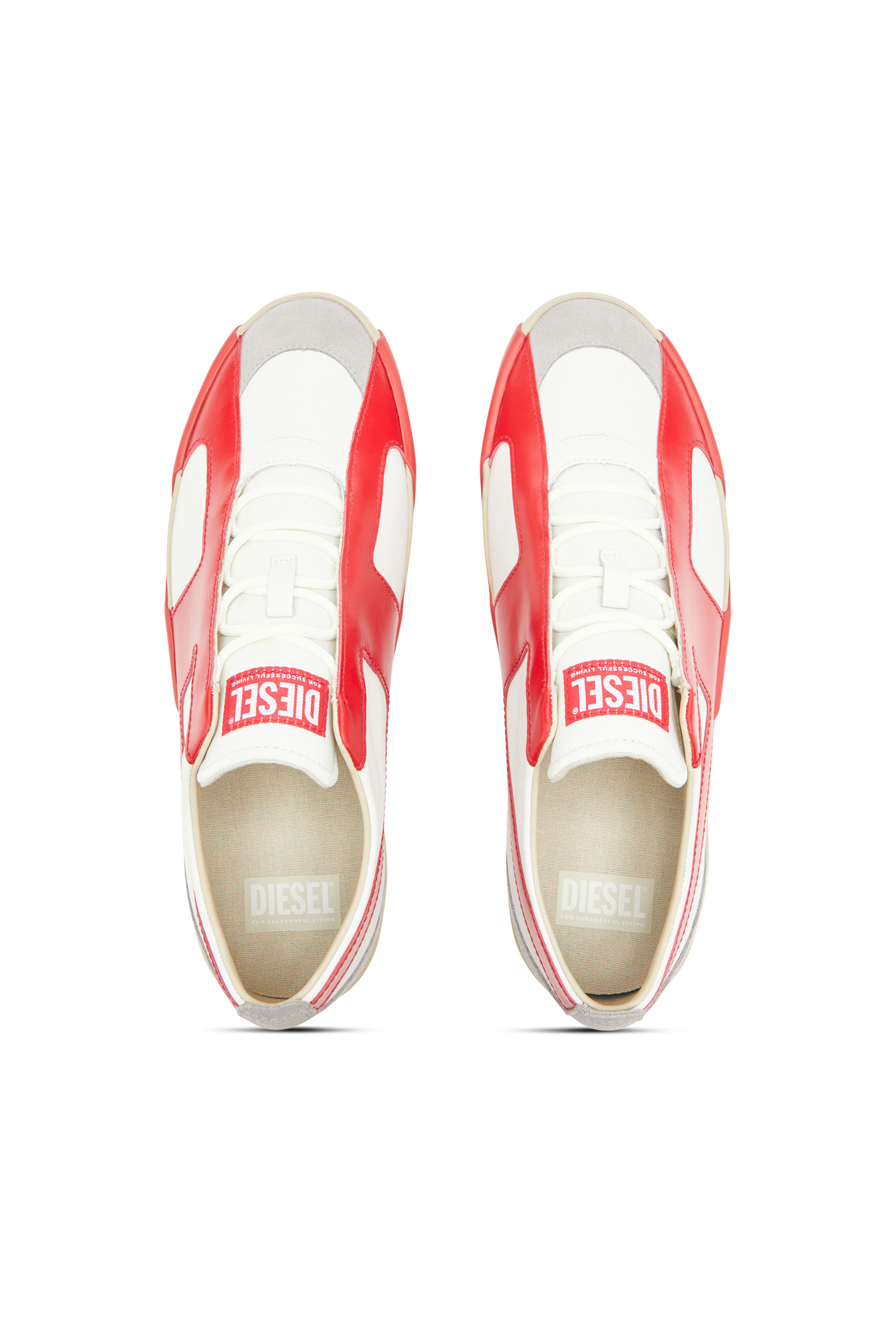 S-SLANTE-D LOW, White/Red Diesel - S-SLANTE-D LOW, Man's S-Slante-D-Sneakers in suede and leather with D logo in White/Red - 4