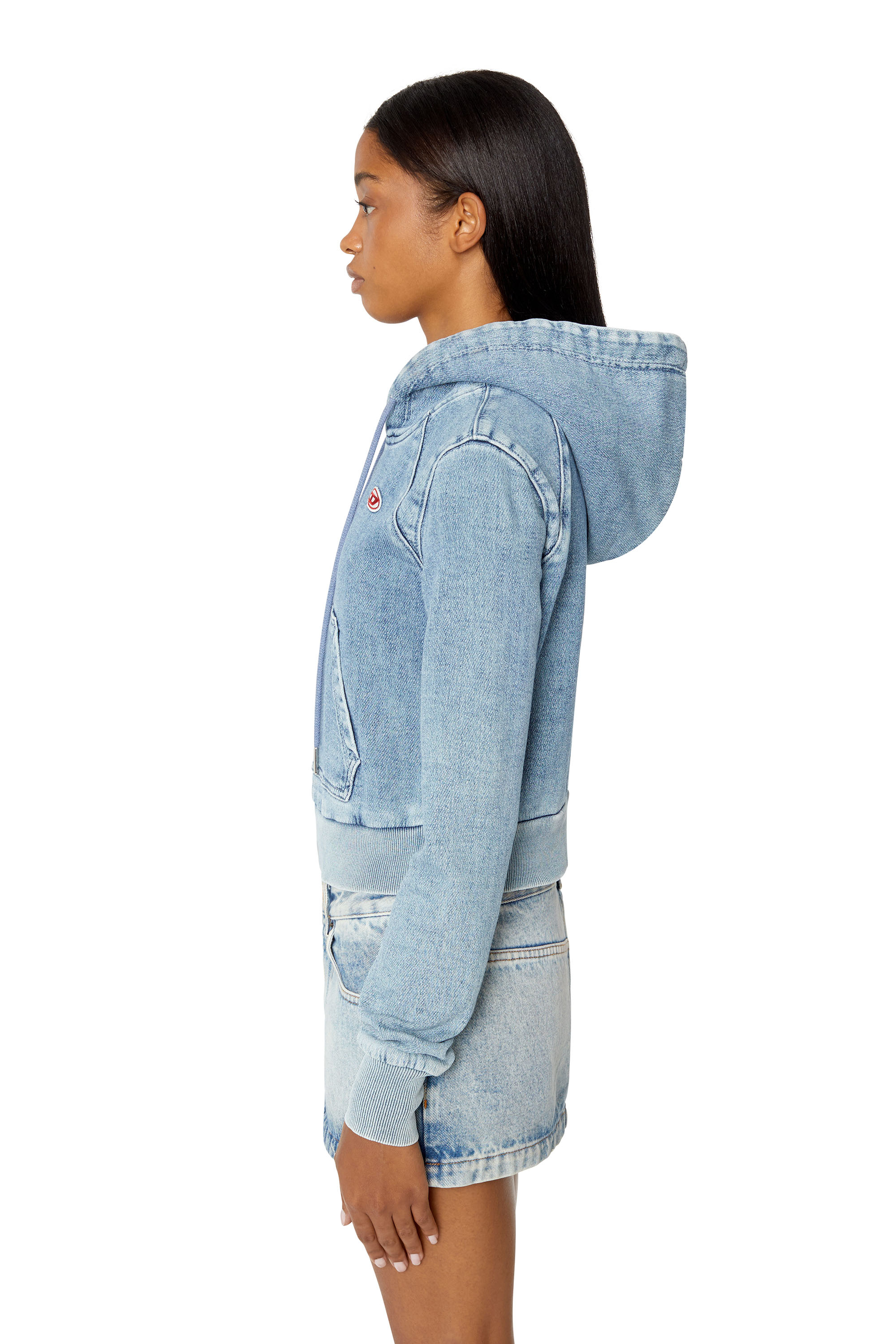 Diesel - D-ANGY TRACK DENIM HOODIE, Light Blue - Image 6