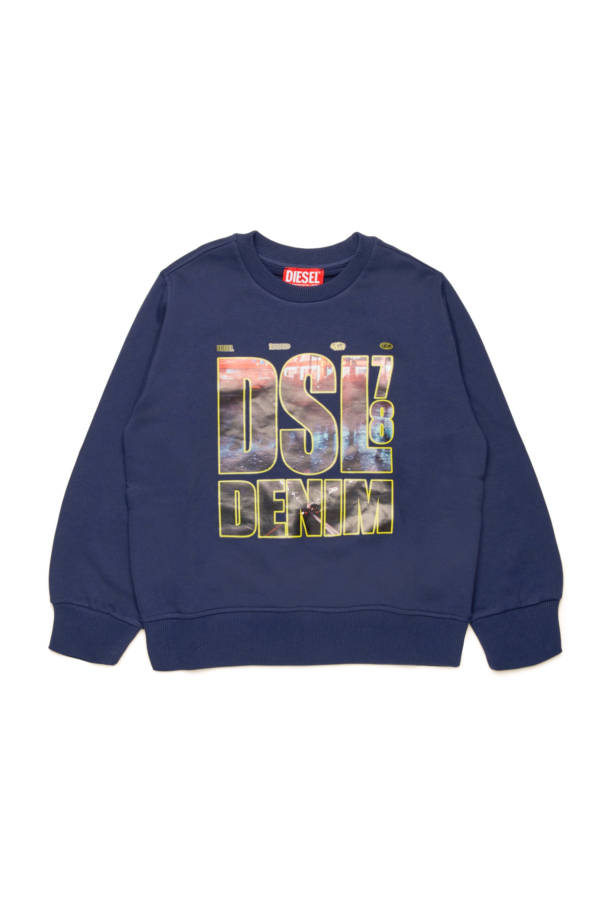 Diesel - SGINNL3 OVER, Man's Sweatshirt with DSL DENIM print in Blue - 1