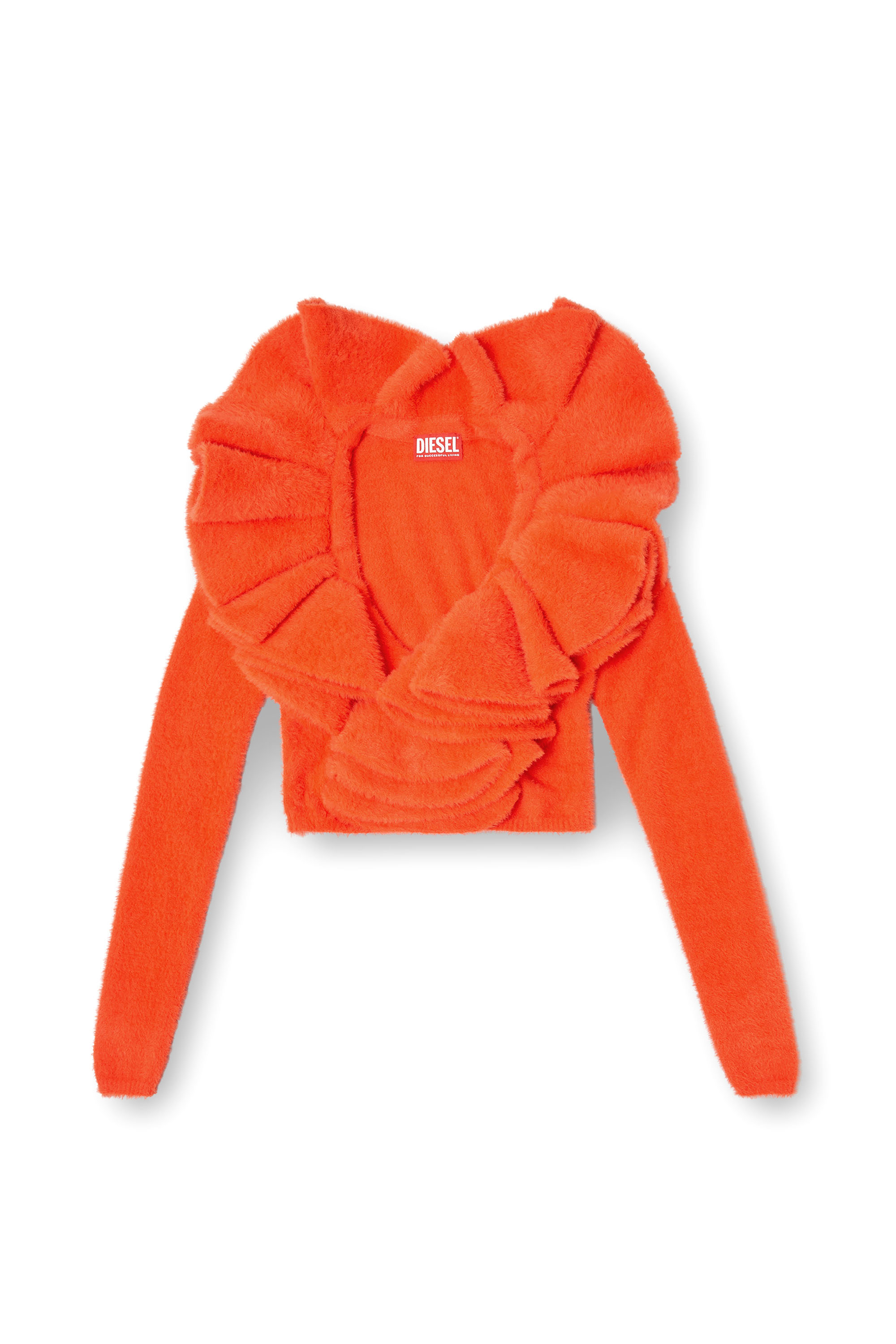 Diesel - M-INGE, Woman's Plush cardigan with mega ruffled collar in Orange - 2