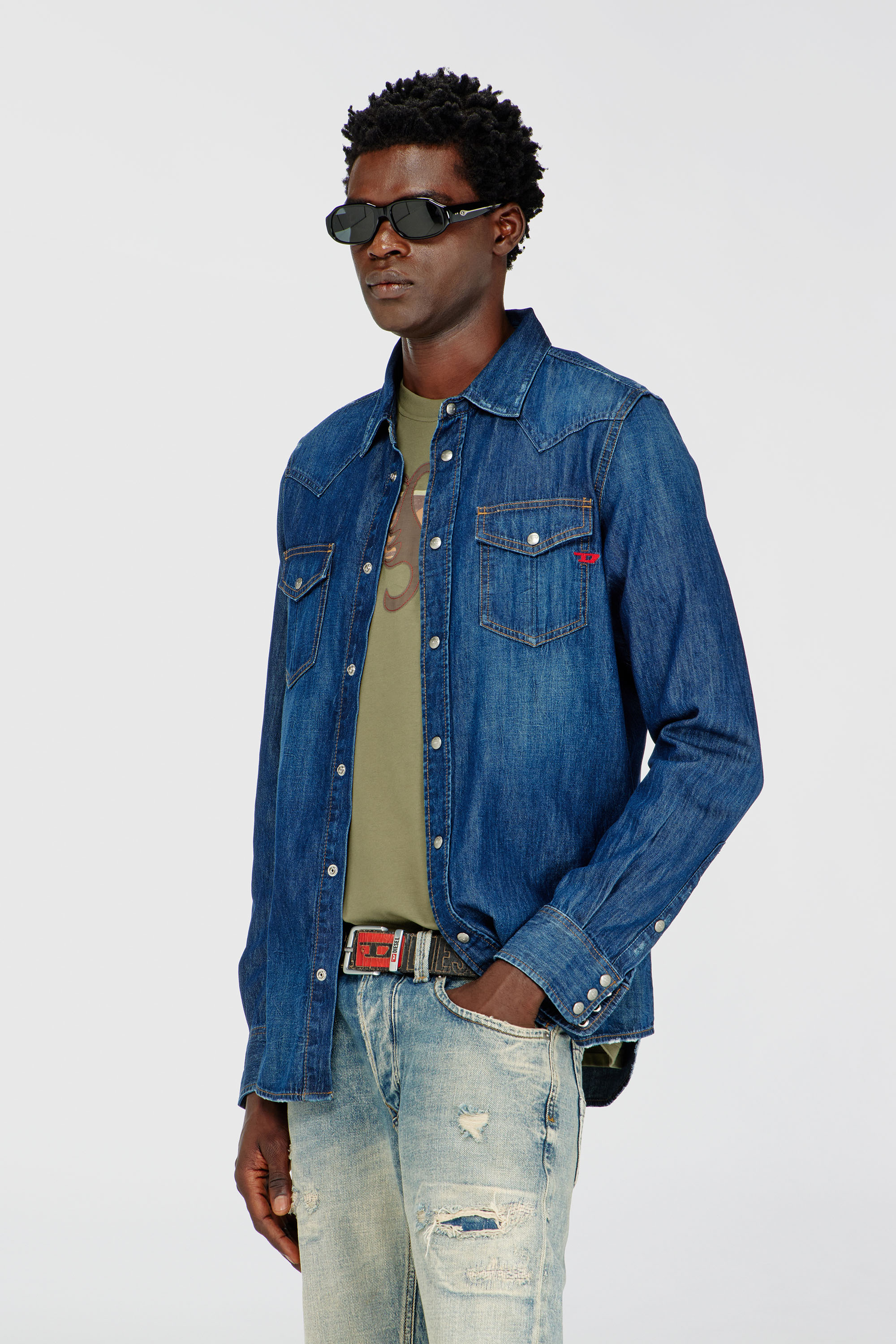 Diesel - D-VEGA, Man's Denim overshirt in Dark Blue - 1