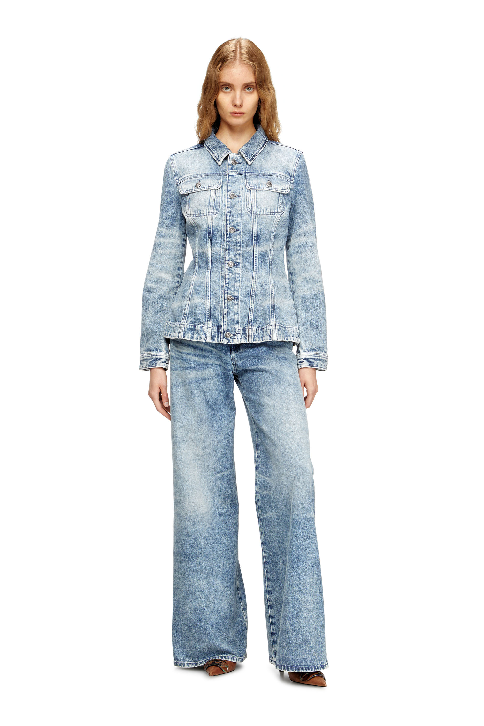 Diesel - DE-KATERIN-FSH, Woman's Fitted jacket in lasered cotton-hemp denim in Light Blue - 1