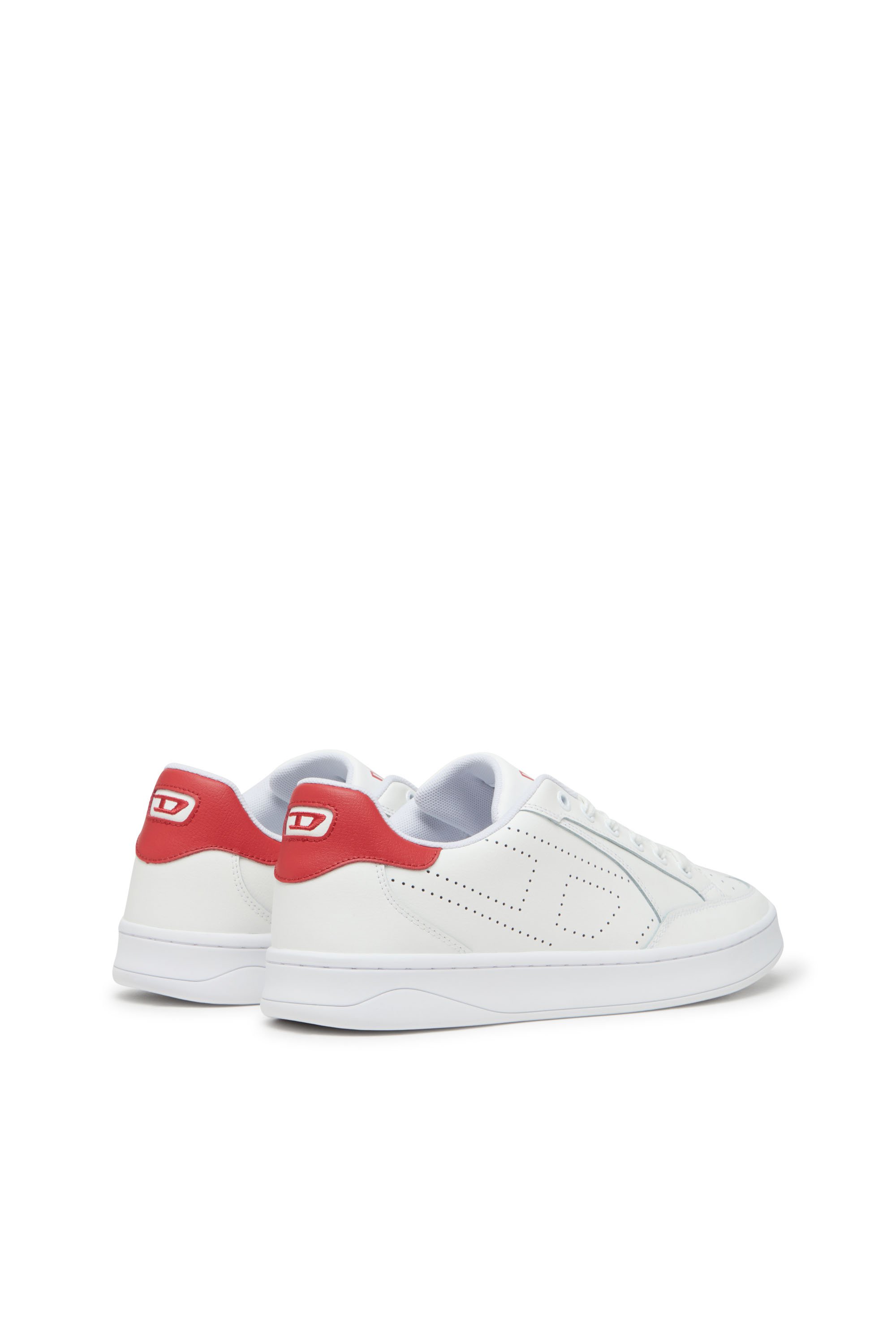 Diesel - S-DAKOTA LOW, Man's Leather sneakers with perforated logo in White/Red - 3