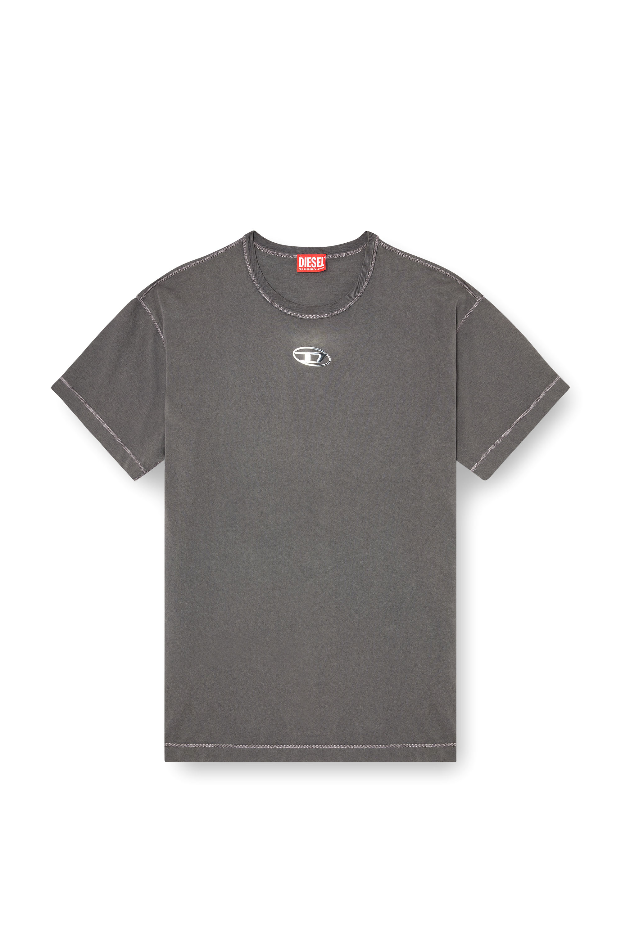 Diesel - T-NORM-IOD, Man's Light cotton T-shirt with metallic Oval D logo in Grey - 3