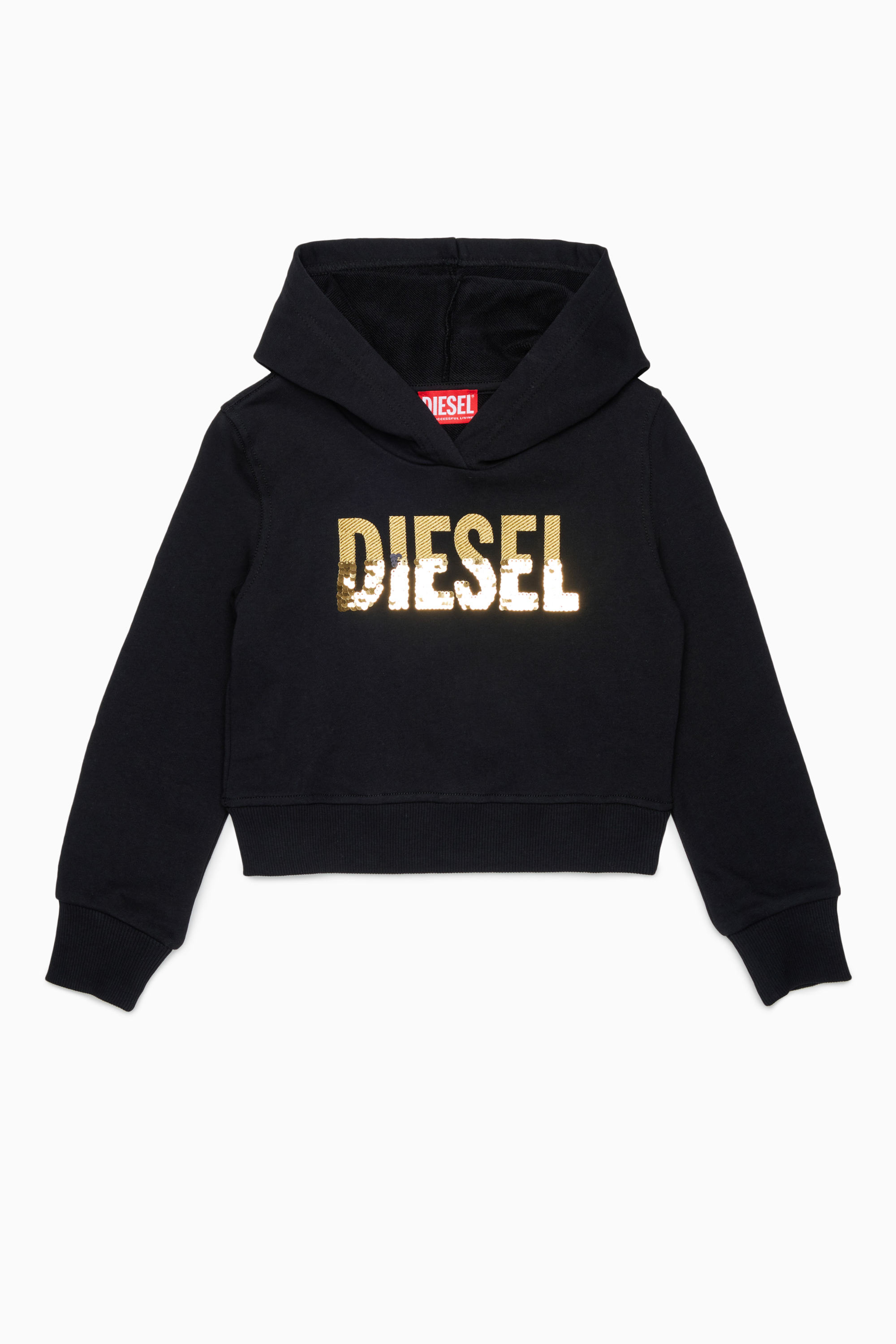 Diesel - SPALLYHOOD, Woman's Hoodie with sequin logo in Black - 1