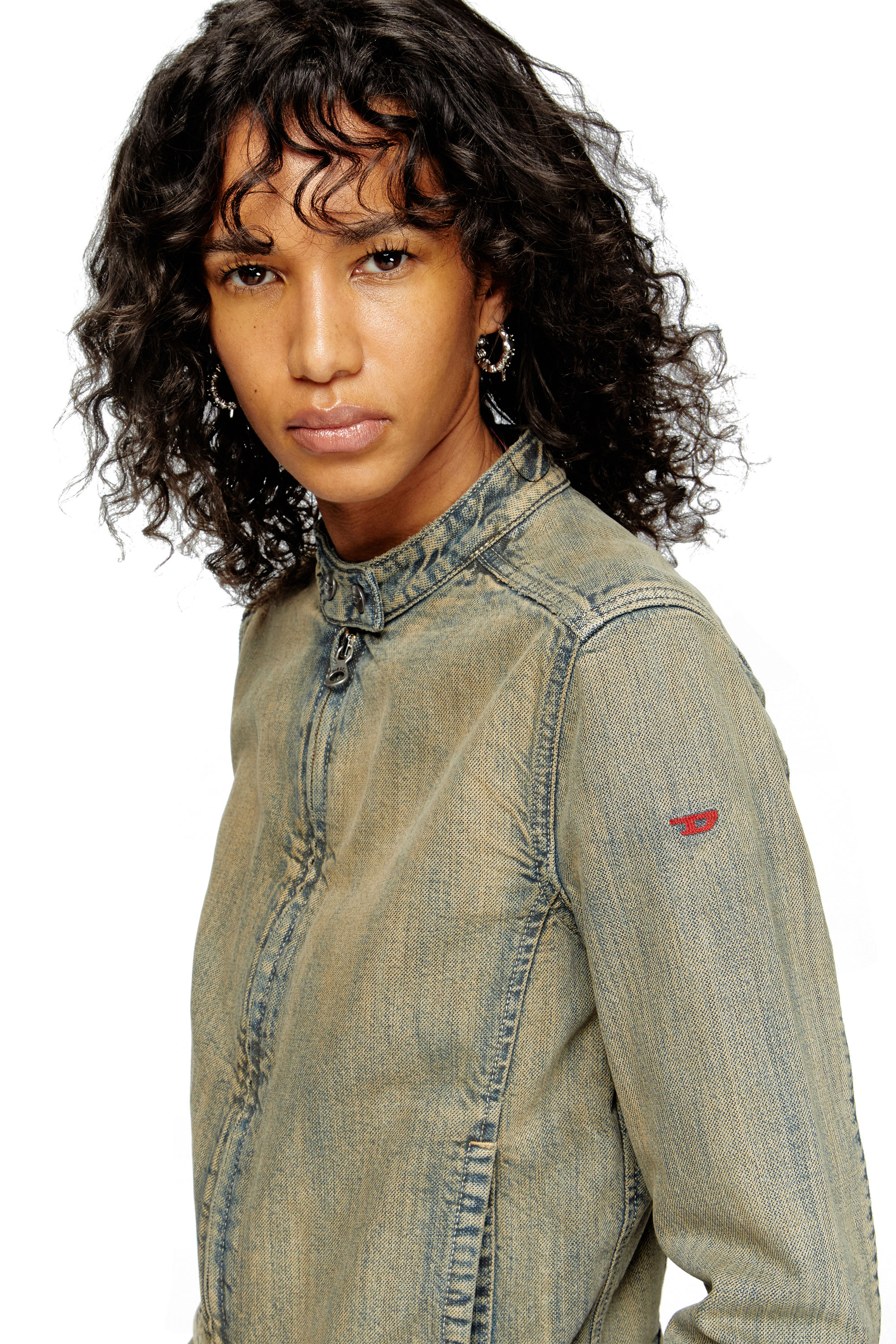 Diesel - DE-MORNIN, Woman's Moto jacket in gold-brush denim in Medium blue - 5