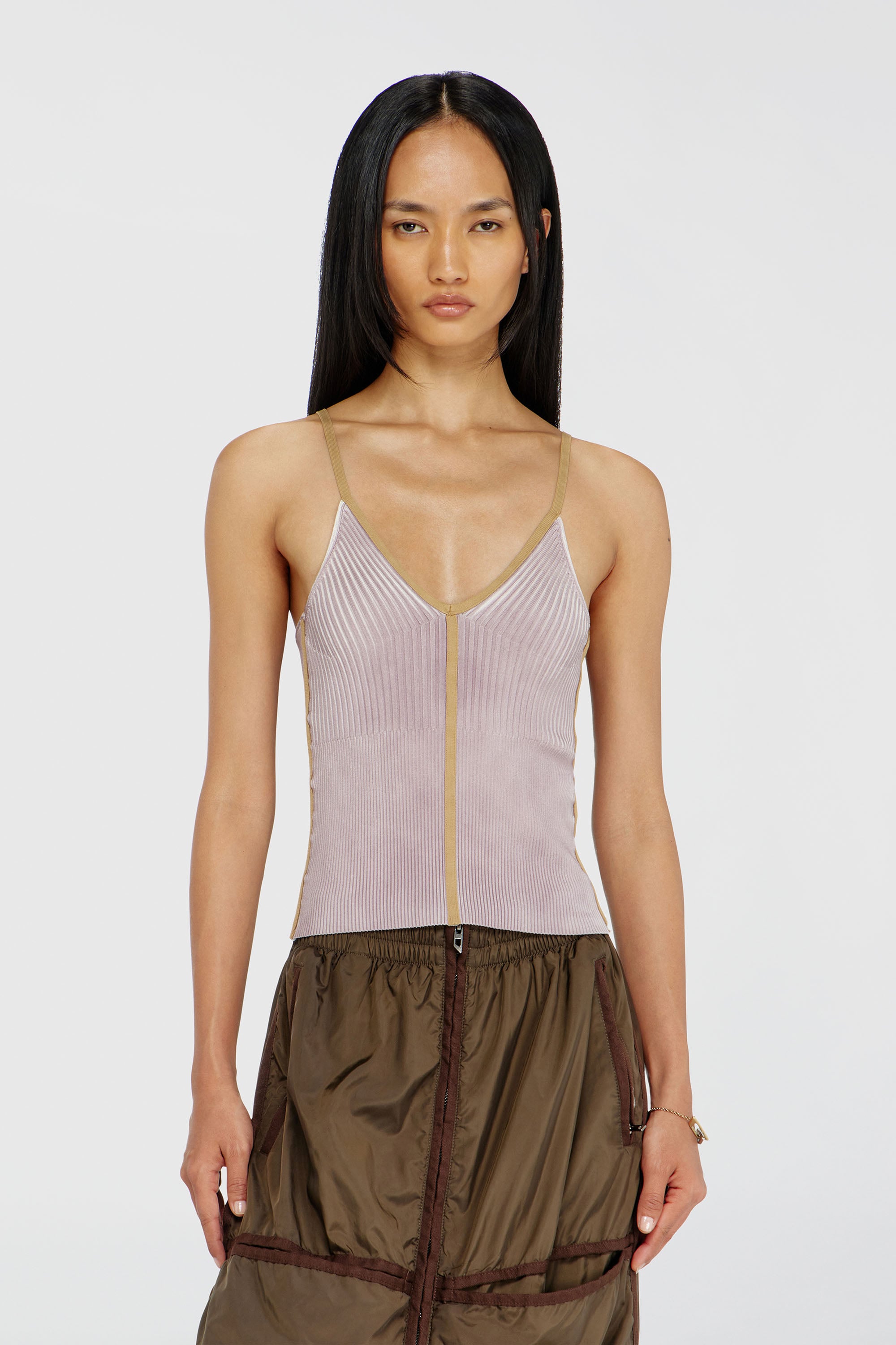 Diesel - M-SARMITE, Woman's Rib-knit cami top with contrast bands in Lilac - 1
