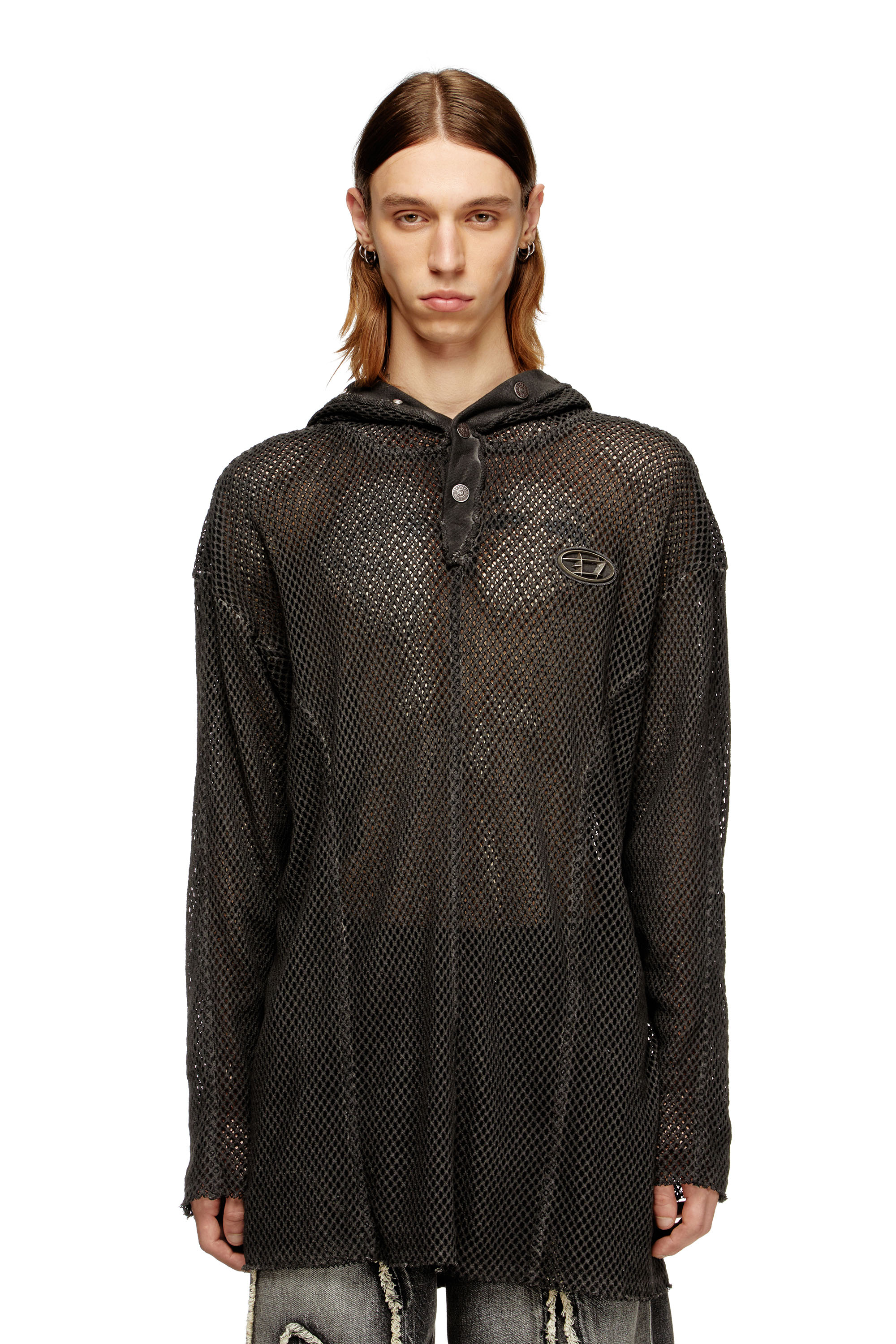 Diesel - S-THUG-FISHNET, Unisex's Fishnet hoodie with full-closure hood in Black - 1