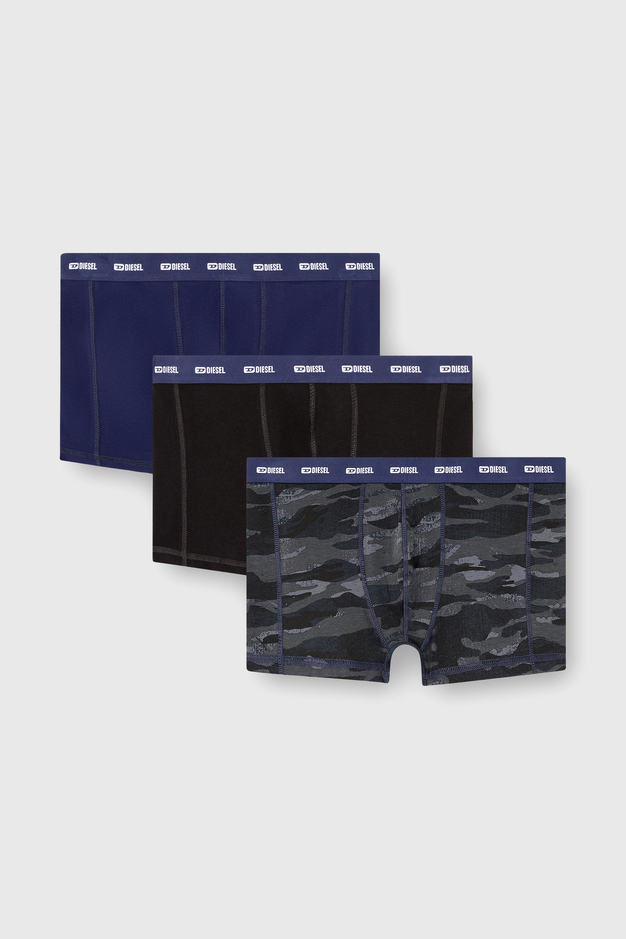 Diesel - DAMIEN-UTLT-3PACK, Man's Three-pack of boxer briefs plain and camo in Black/Blue - 1