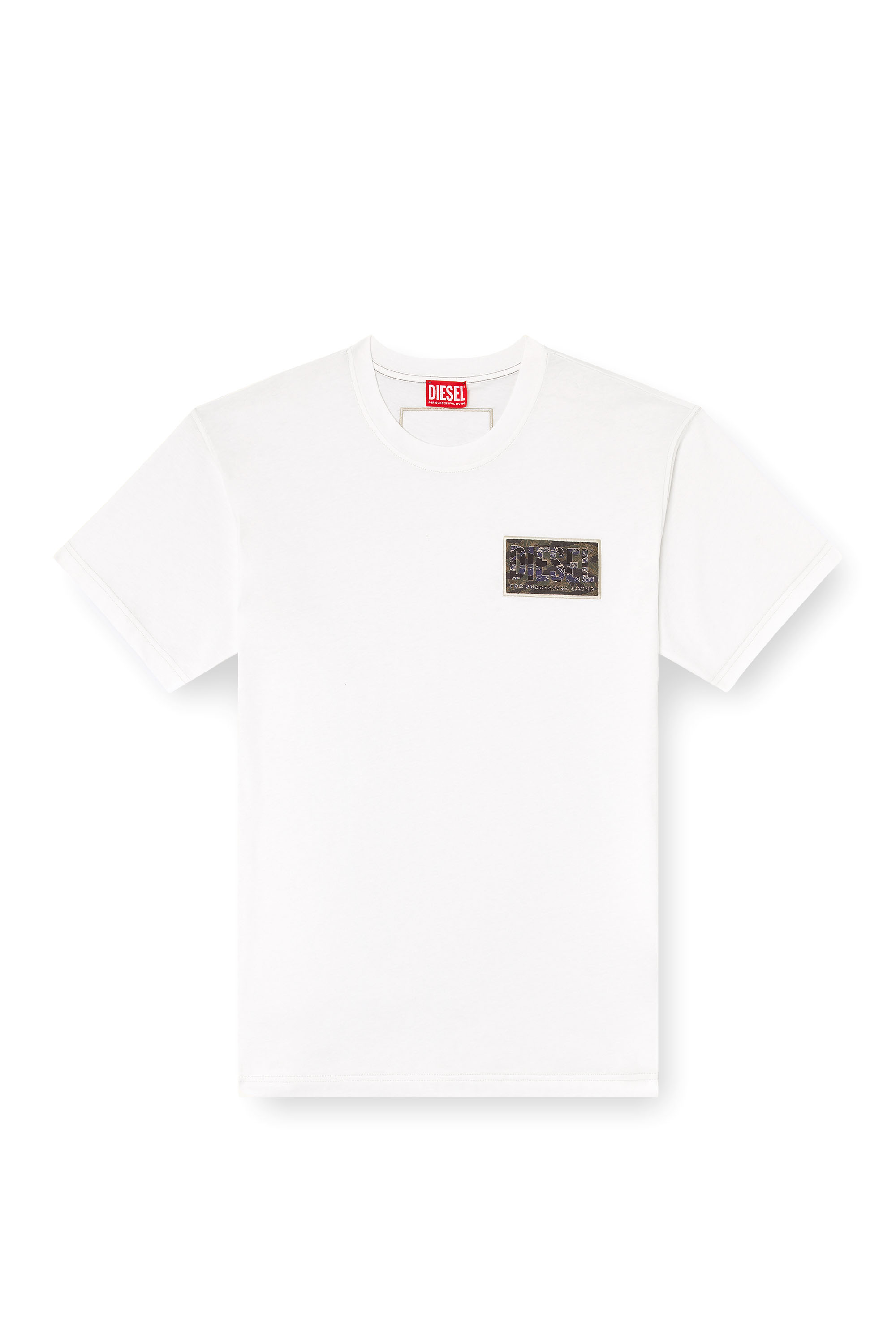 Diesel - T-NORM-T3, Man's T-shirt with camo logo patch in White - 2