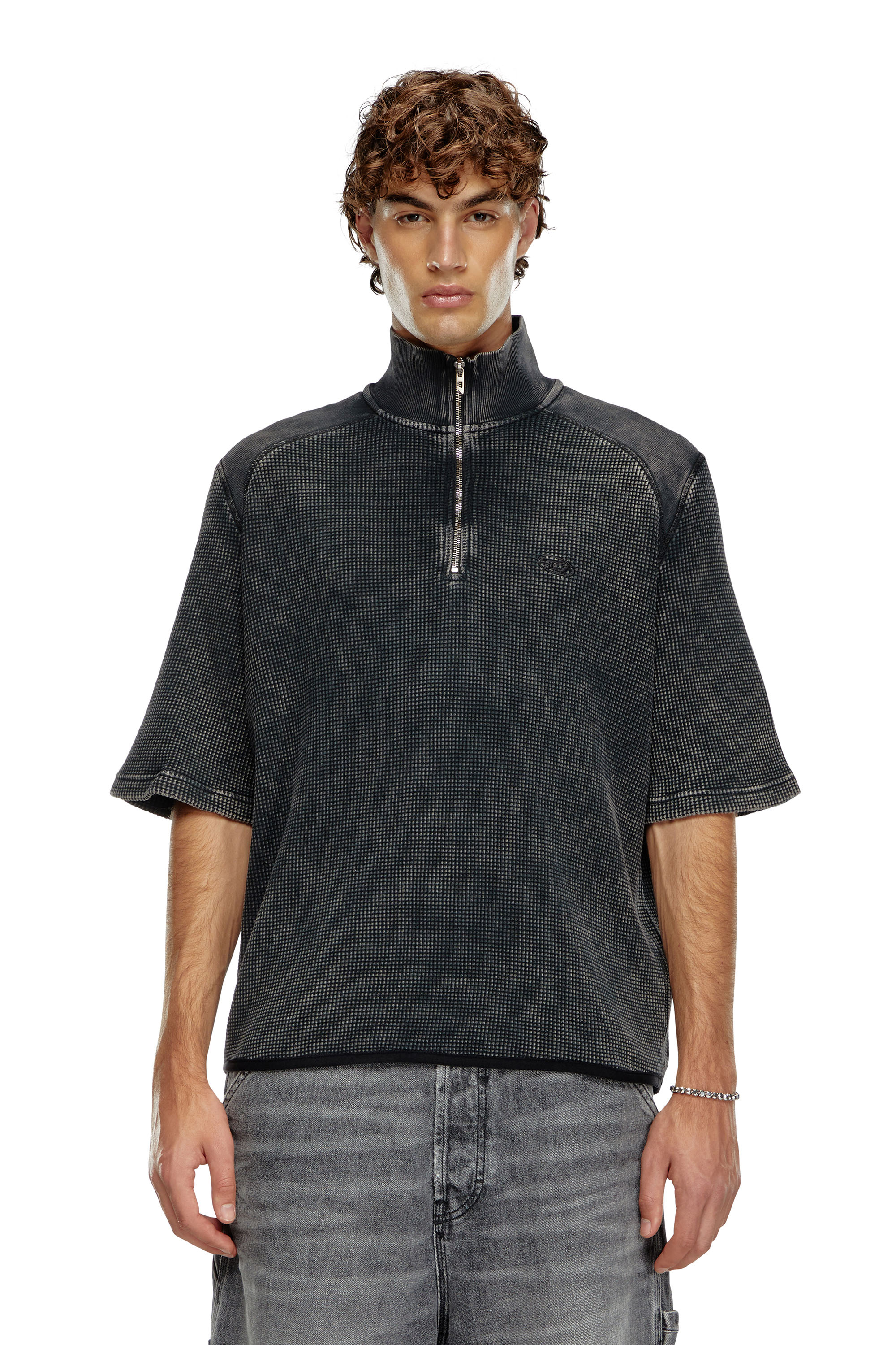 Diesel - S-WAFCOOL, Man's Short-sleeve waffle-knit sweatshirt in Black - 3