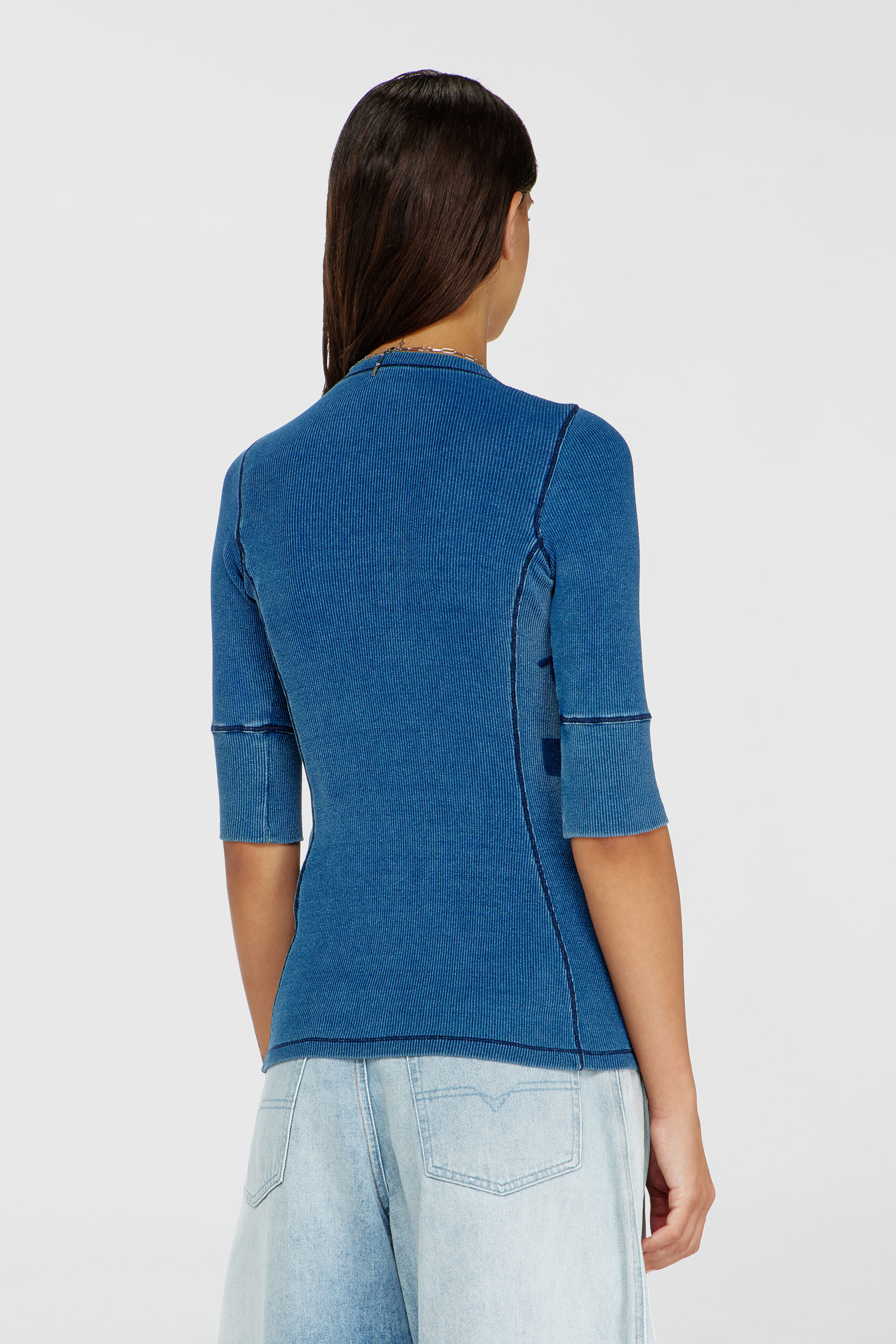 Diesel - T-EREME, Woman's Henley top with shadow-patch effects in Medium blue - 4