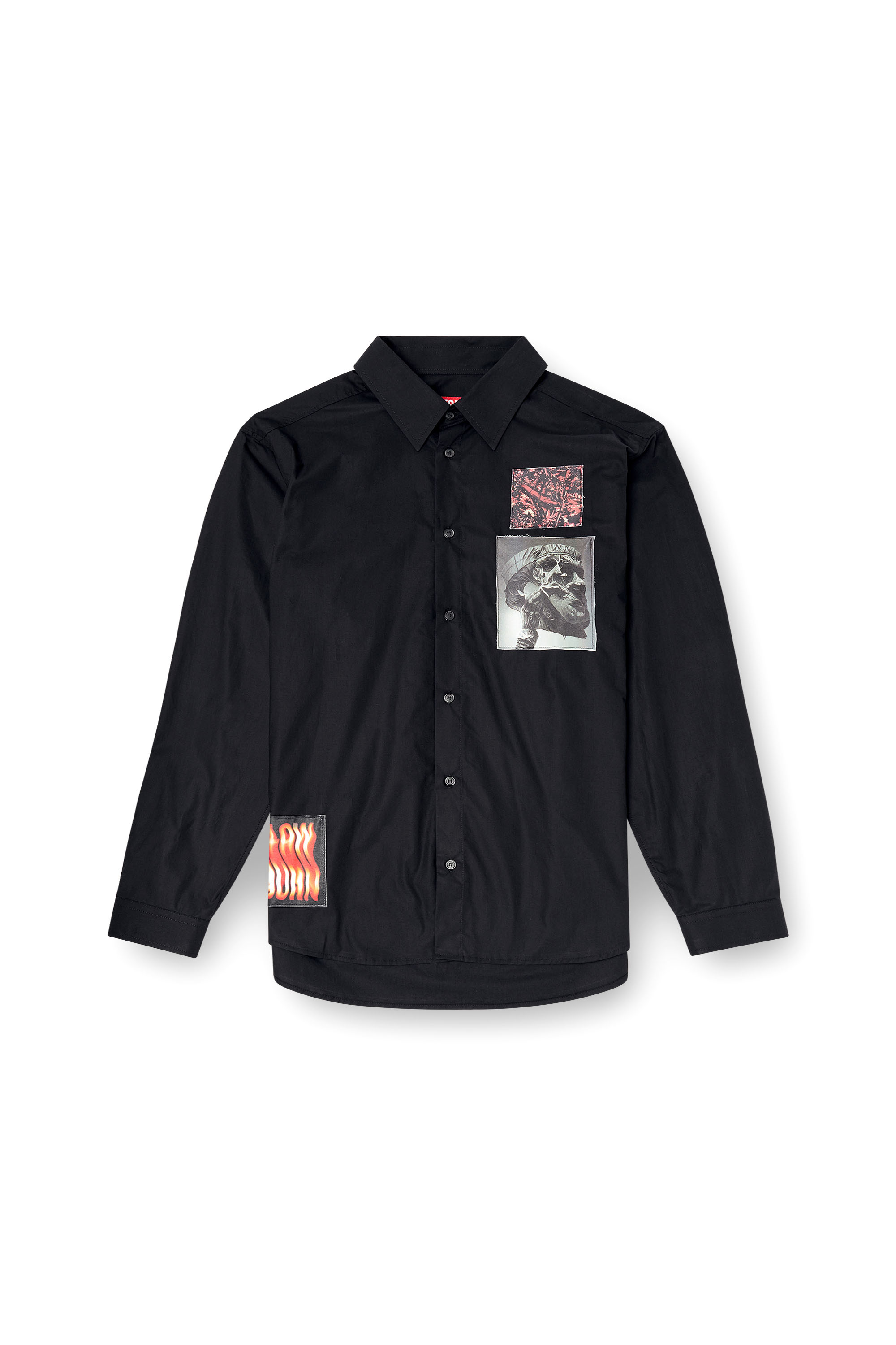 Diesel - S-HARVEY, Man's Cotton poplin shirt with patches in Black - 4