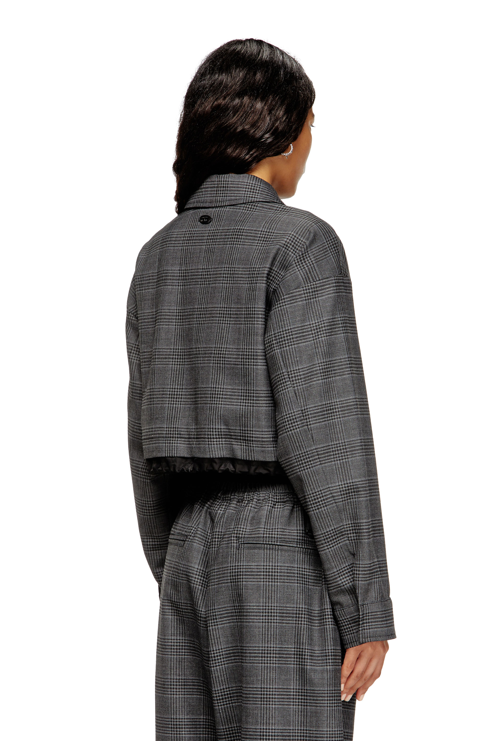 J-TING-FEM, Black Diesel - J-TING-FEM, Woman's Cropped Prince of Wales wool-blend coach jacket in Black - 4