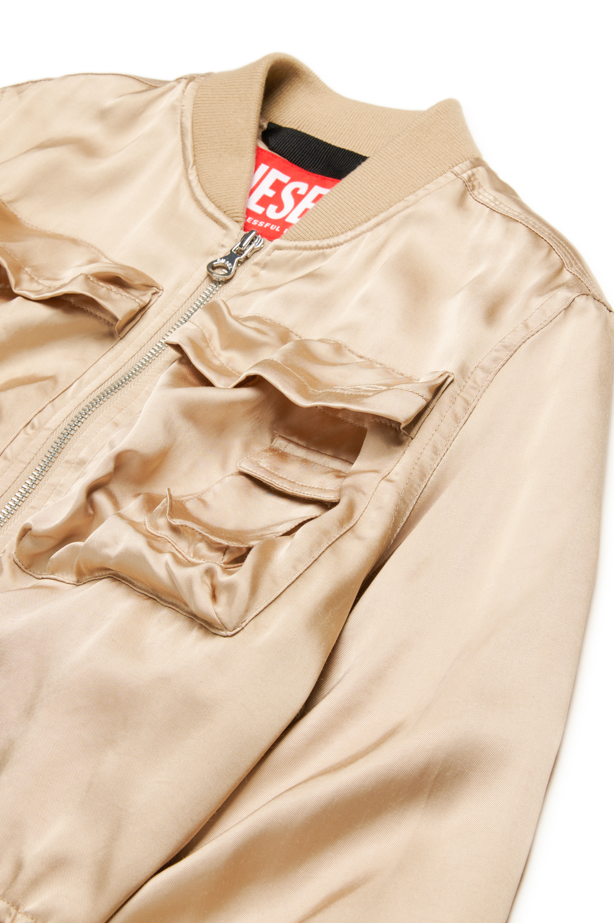 Diesel - JGKHLOWS, Woman's Satin bomber jacket with cargo pockets in Light Brown - 3