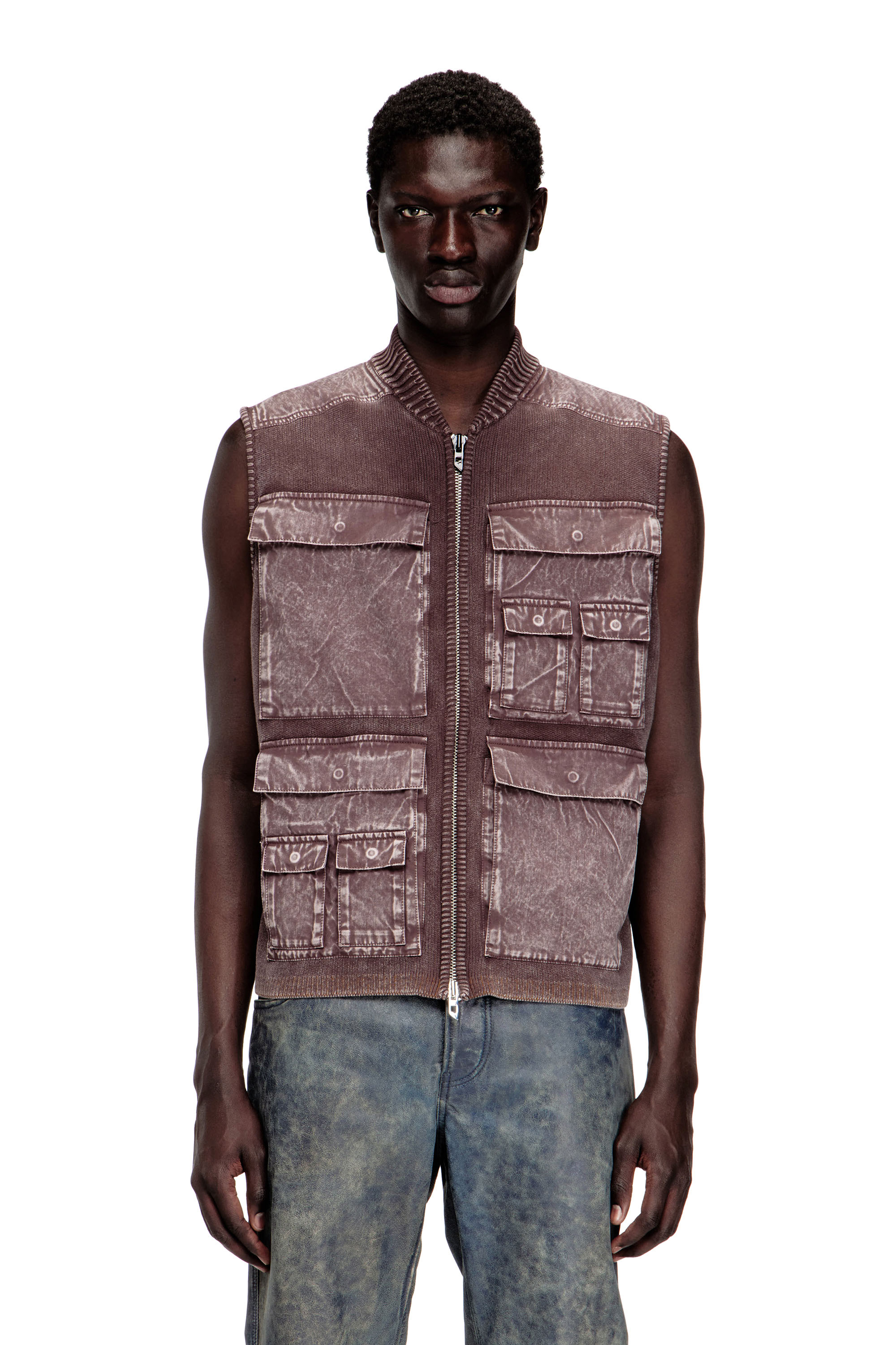 Diesel - K-GIULIUS, Man's Zip-up knitted vest with cargo pockets in null - 3