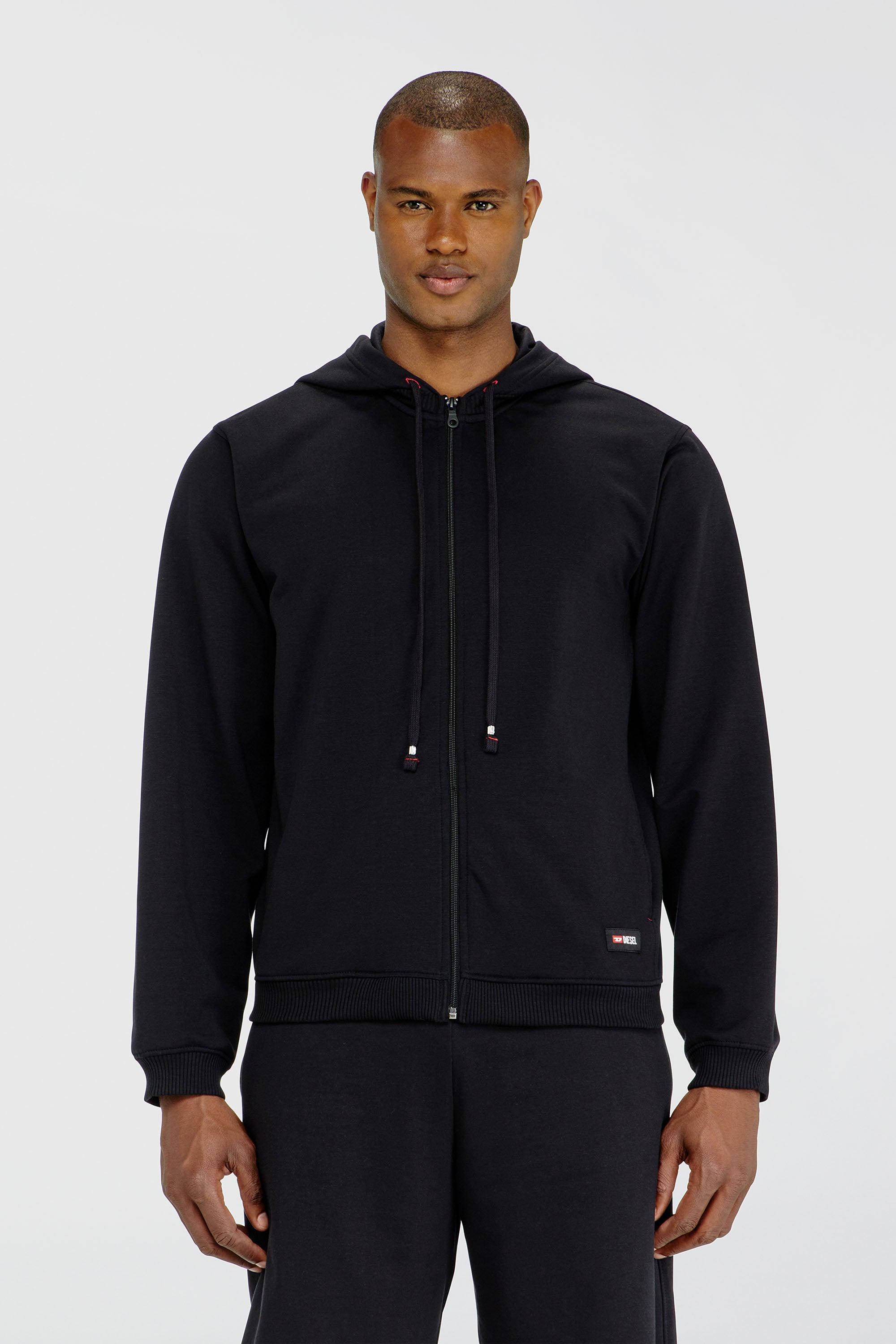 Diesel - JOY-D-CORE, Man's Hoodie in peached cotton blend in Black - 1