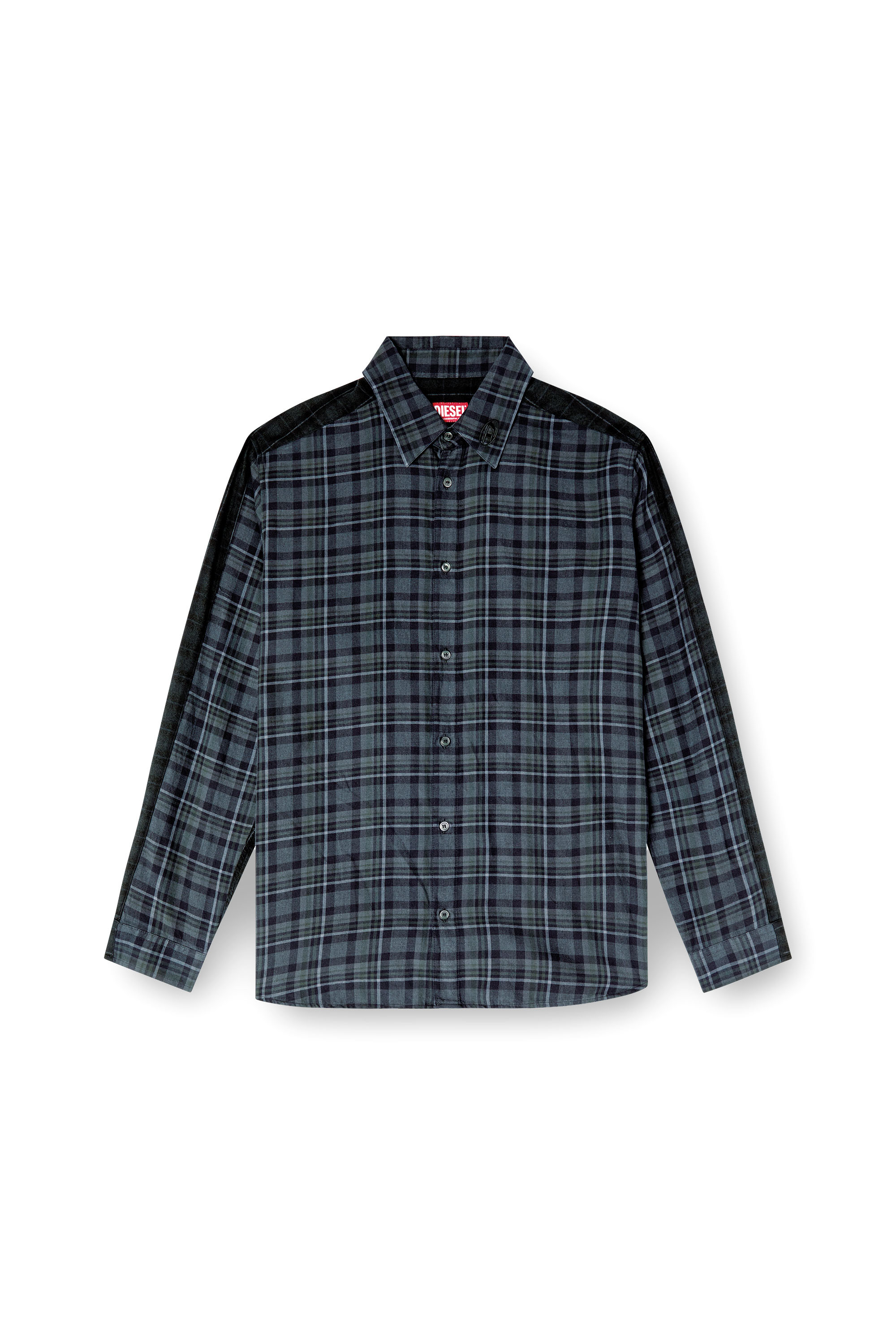 Diesel - S-SIMPLY-CHECK, Man's Spliced check flannel shirt in Black/Blue - 2