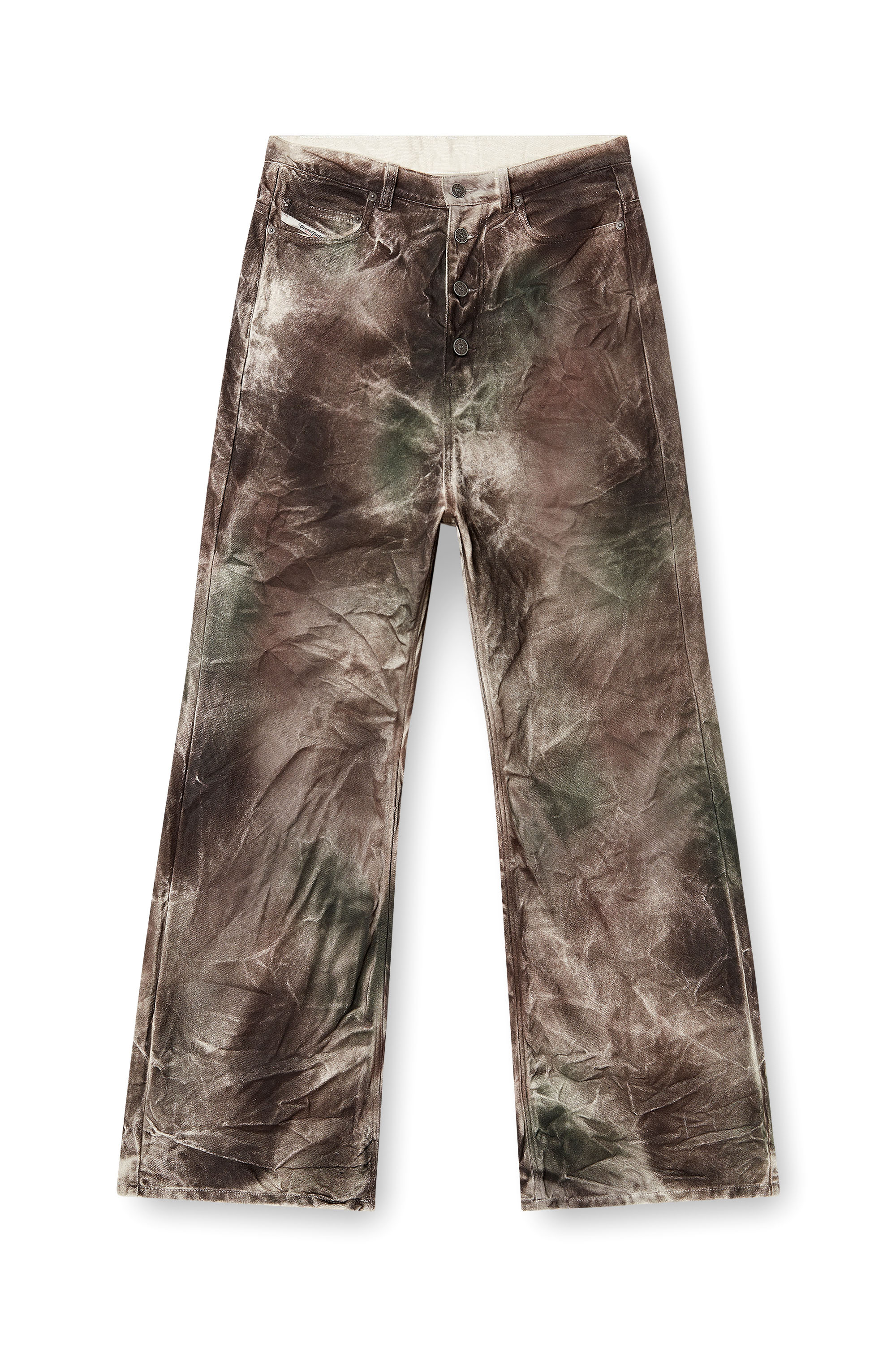 Diesel - P-THUG-PANT, Unisex's Pants in crinkled camo canvas in Brown/Green - 3
