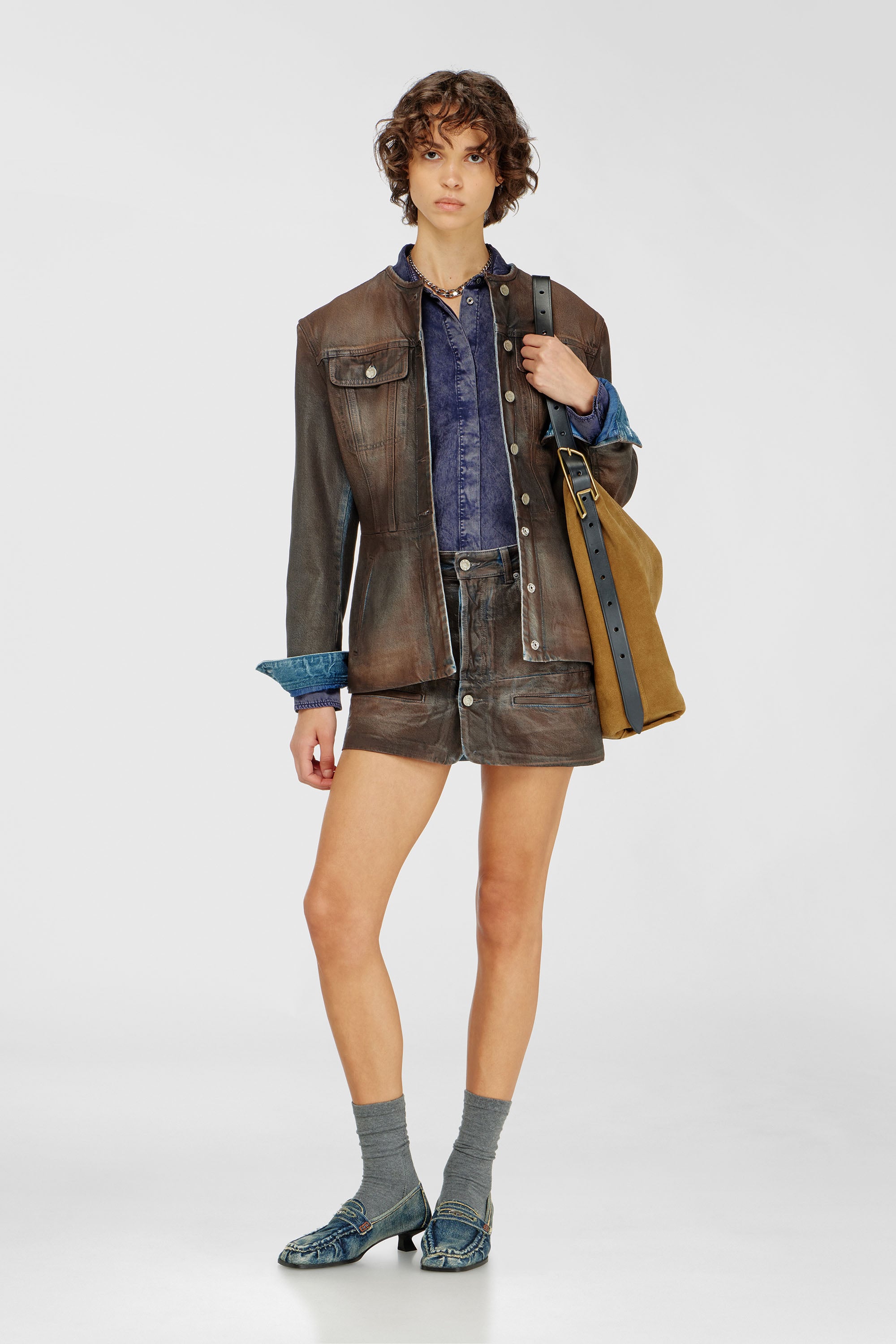 Fluid shirt in denim-effect viscose