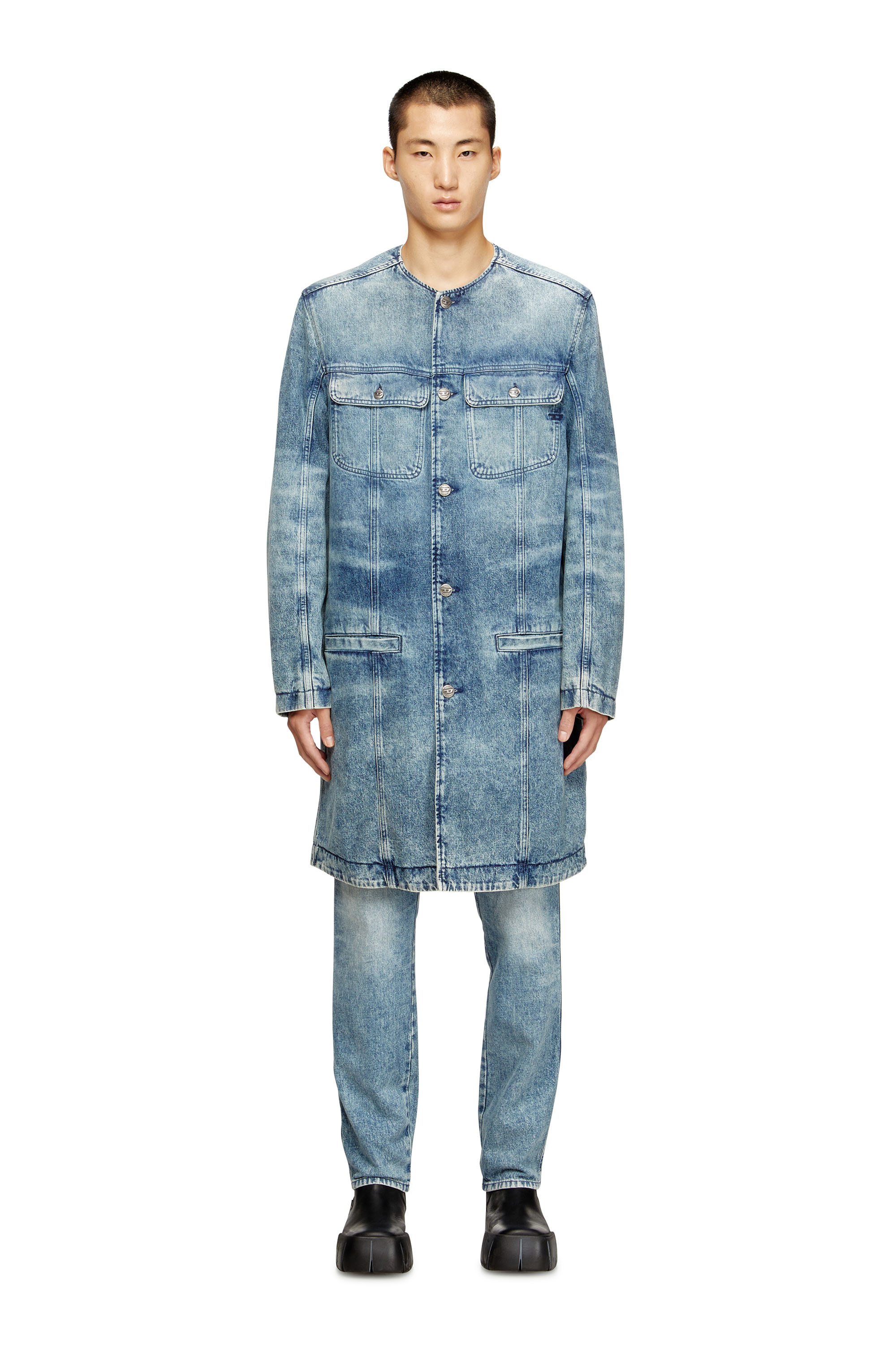 Diesel - D-ABERD-FSH1, Man's Coat in lasered cotton-hemp denim in Light Blue - 3
