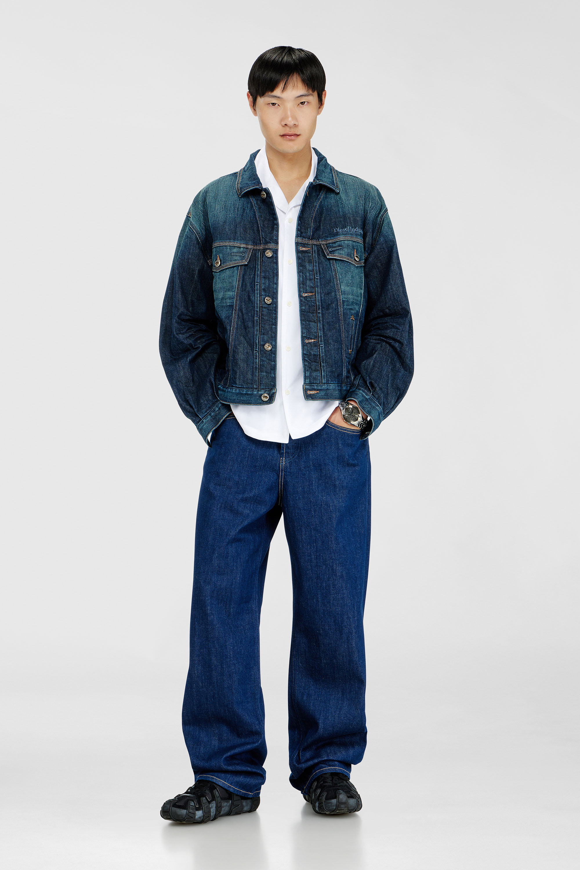 Stretch poplin shirt with Oval D embroidery